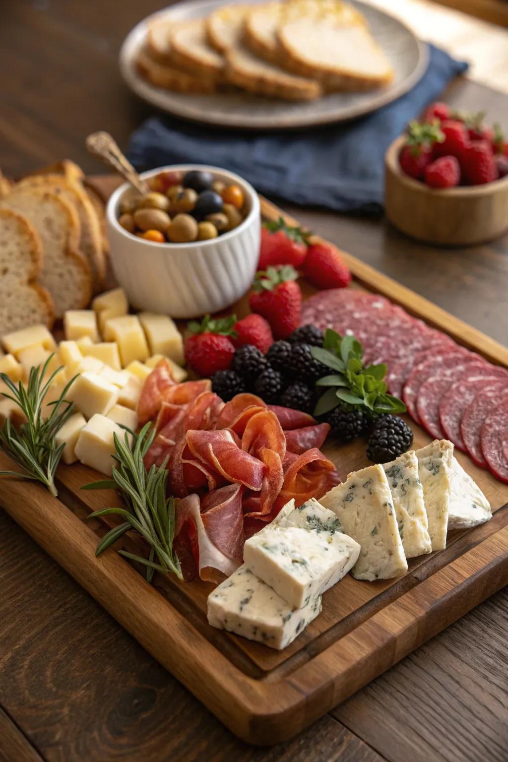 A classically styled grazing platter exuding Continental charm.