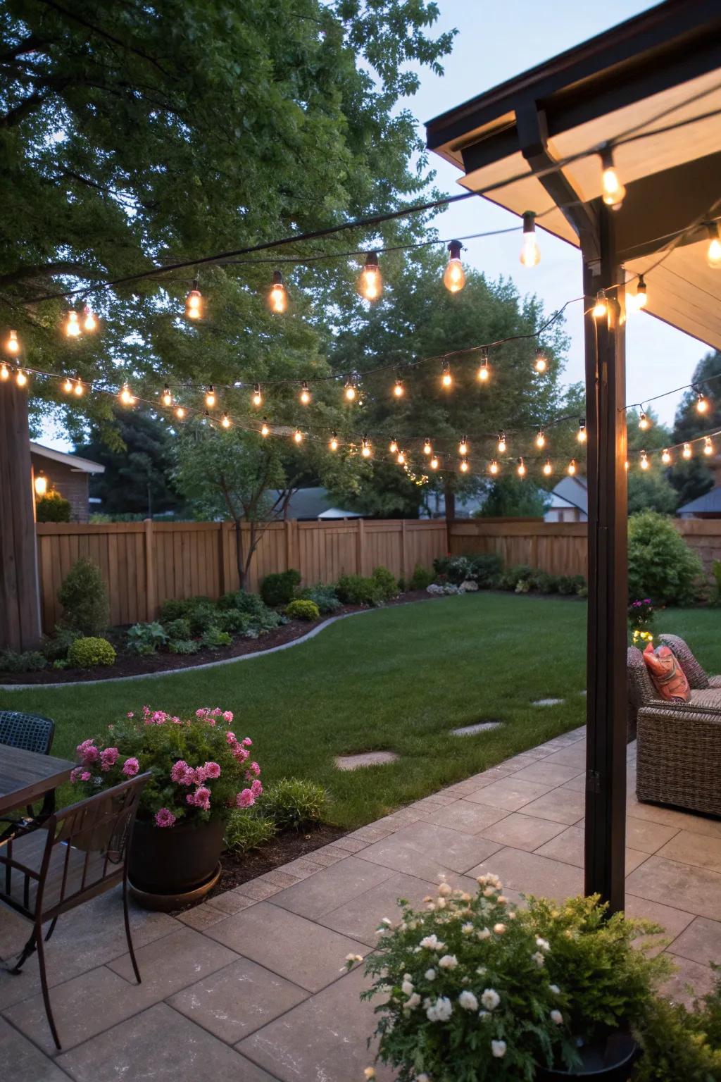 Twinkling lights craft a magical atmosphere for your garden.