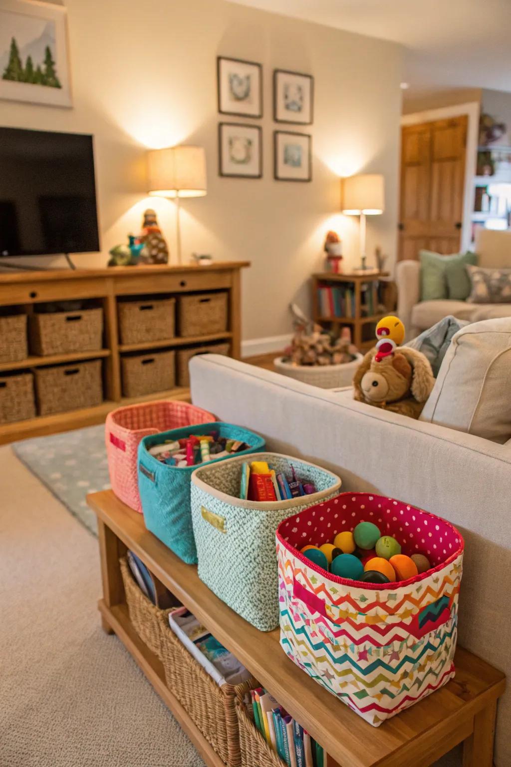 Utilize baskets to maintain toy organization and ease of access.
