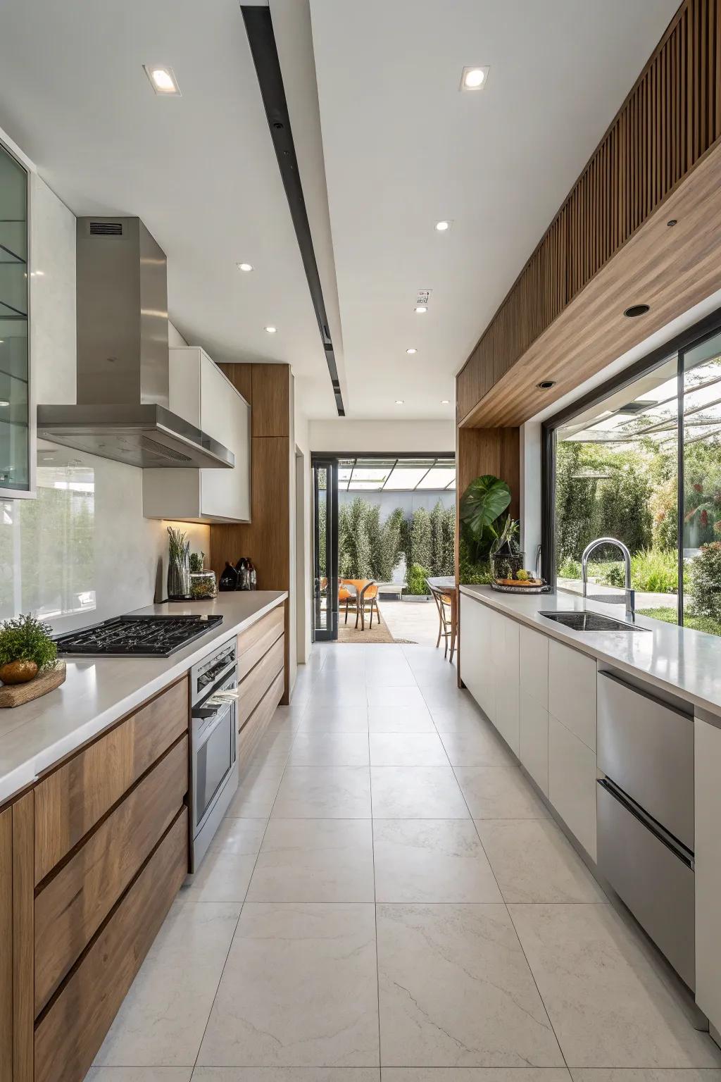 An unrestricted kitchen design that facilitates interaction and access.