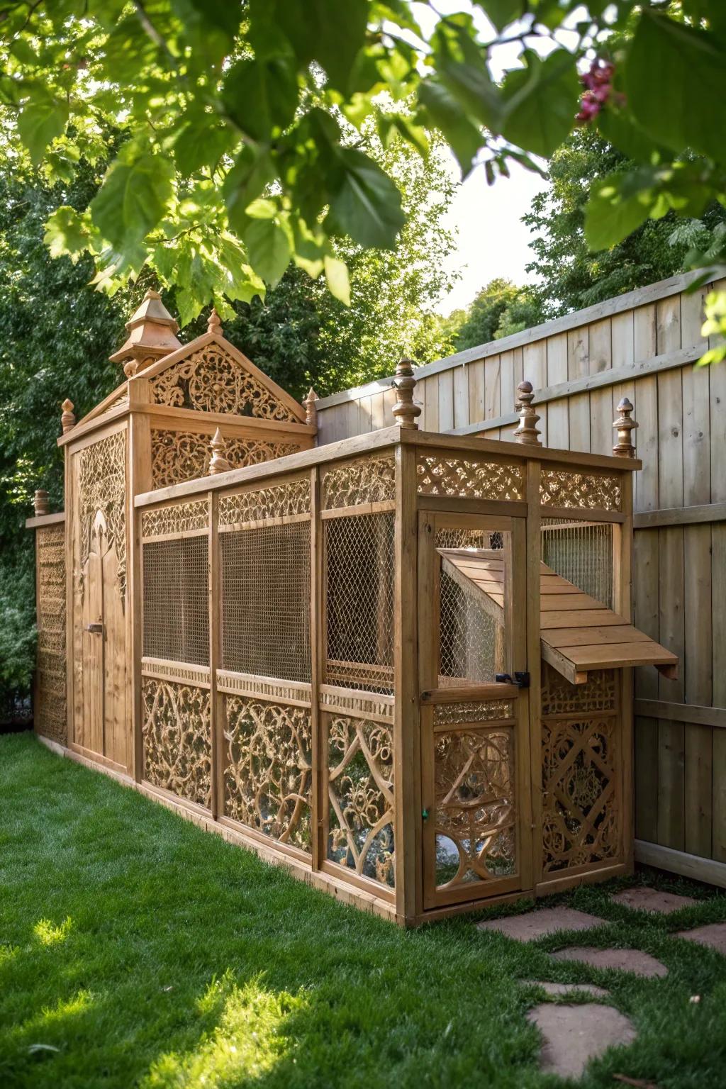 Elevate your backyard with an attractive and secure chicken enclosure, merging artistry with functionality.