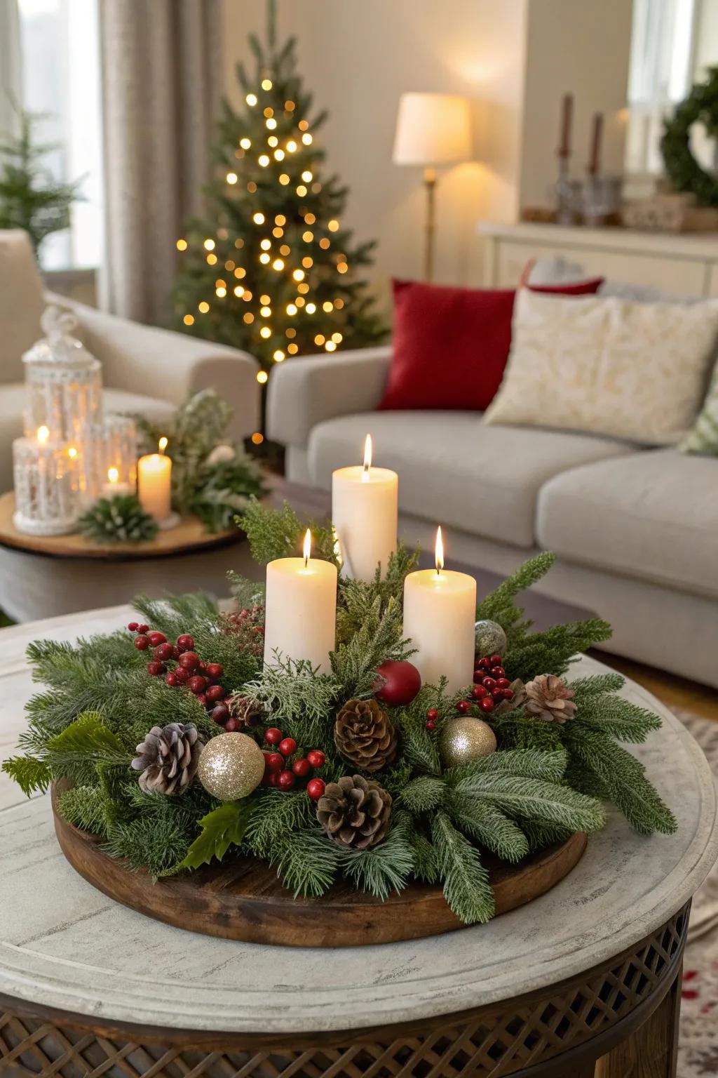 Evergreen boughs fashion a revitalizing and celebratory ambiance.