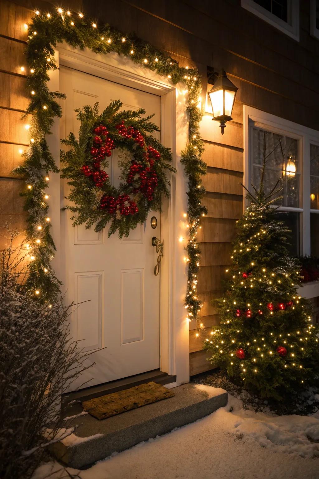 A remarkable entrance with a festive garland establishes the mood for an enchanting evening.