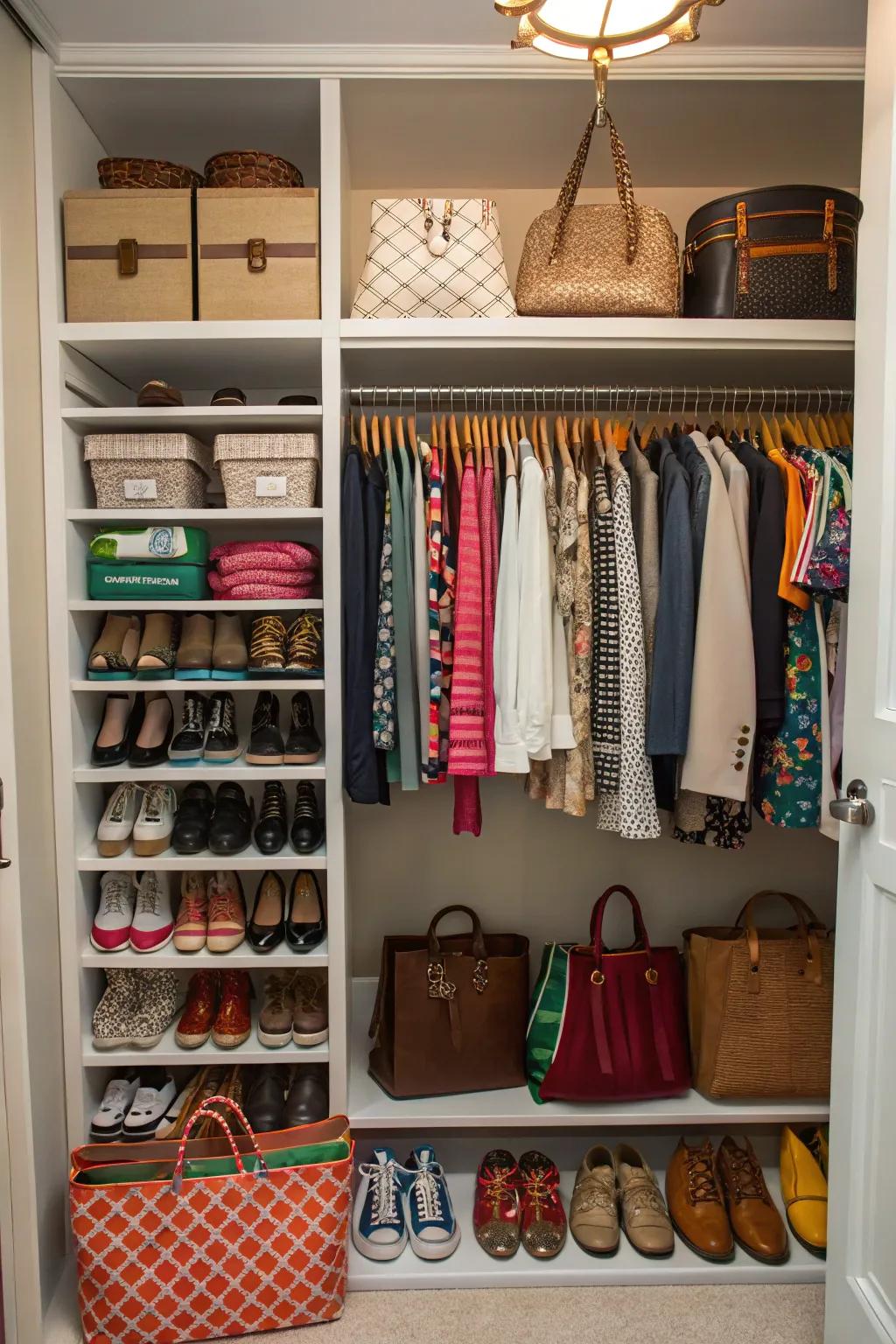 Utilize vertical shelves to maximize your closet's storage capabilities.