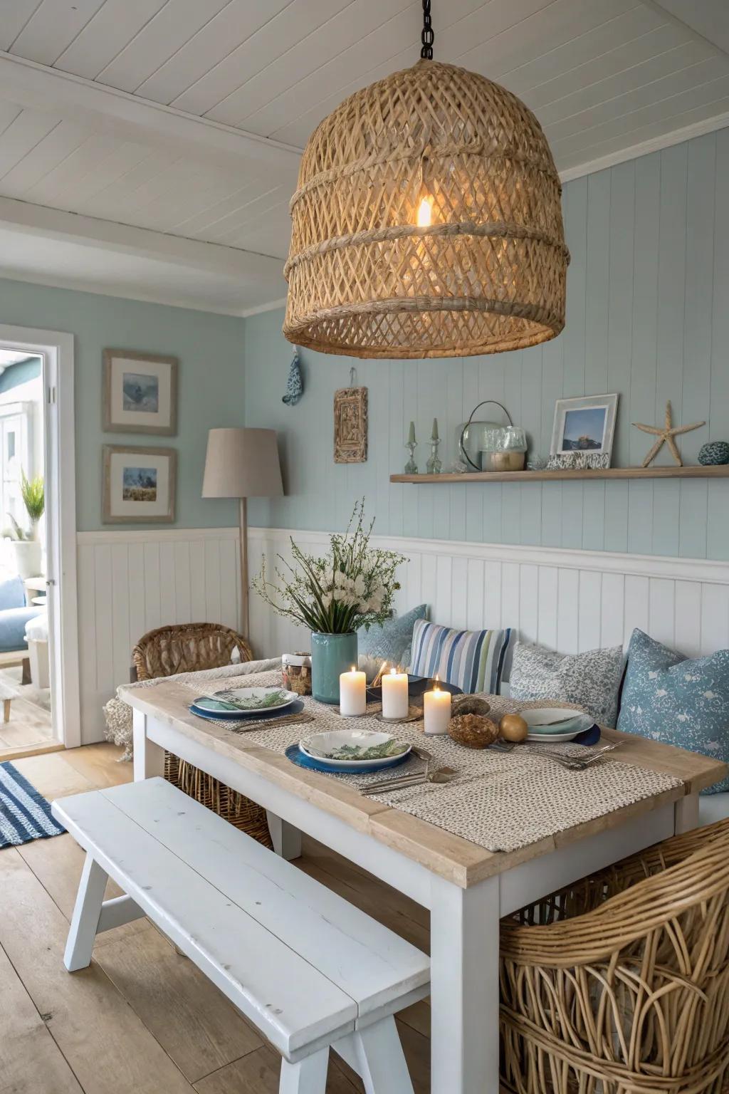 Seagrass pendants bring a suggestion of the coast to your dining space.