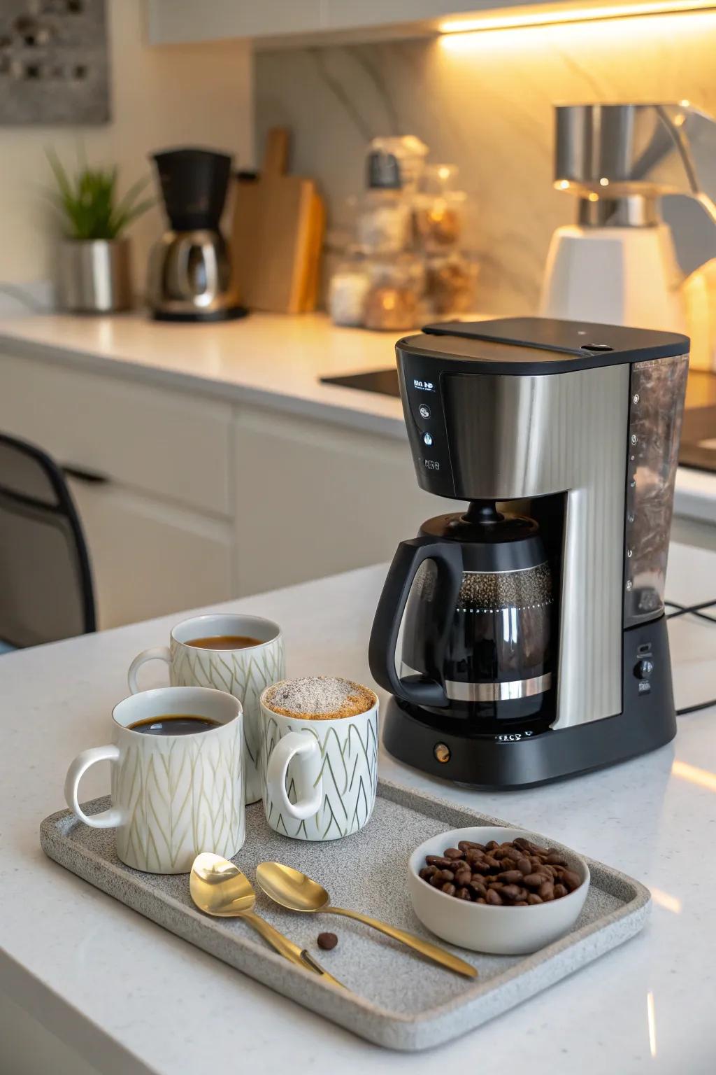 A refined and orderly countertop coffee setting.