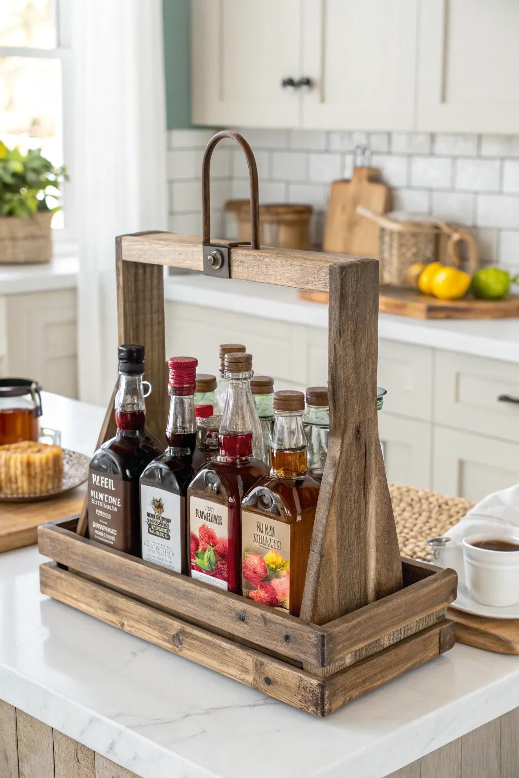 Country wood caddy offering warmth and appeal to any kitchen.