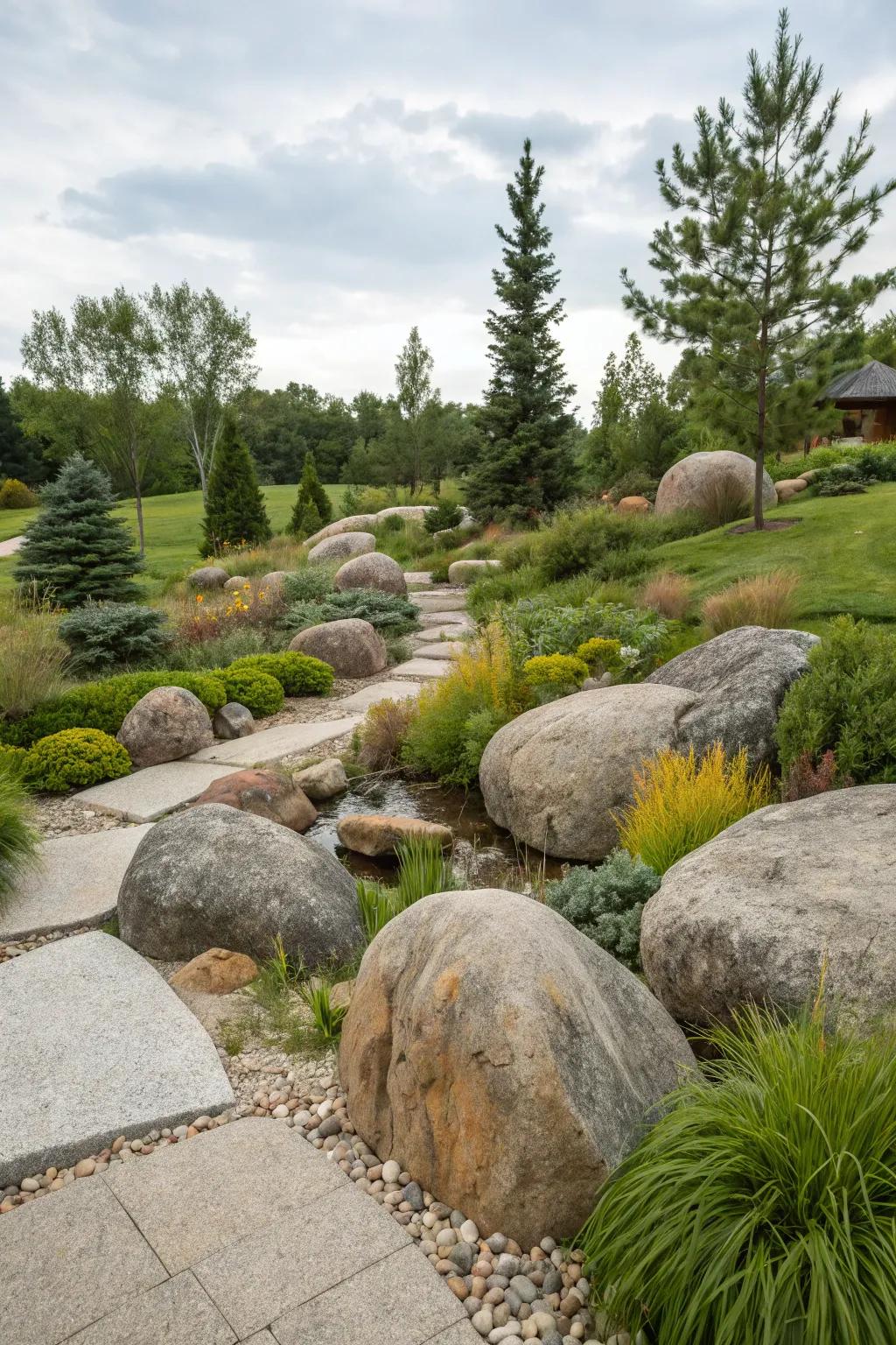 Natural stone features capture the rugged, authentic Colorado aesthetic in your garden.