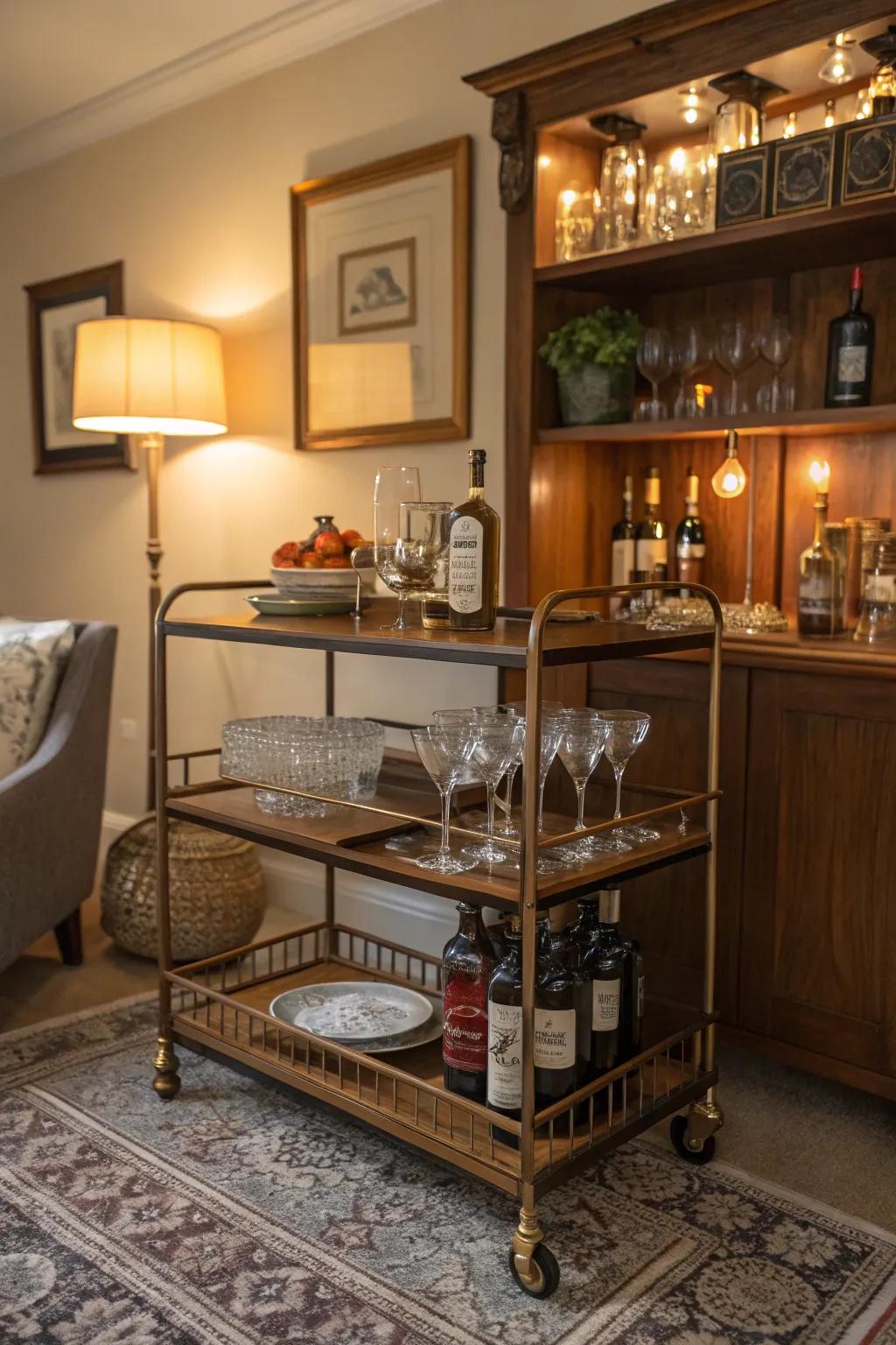 Travel back in time with a bar setup inspired by vintage aesthetics.