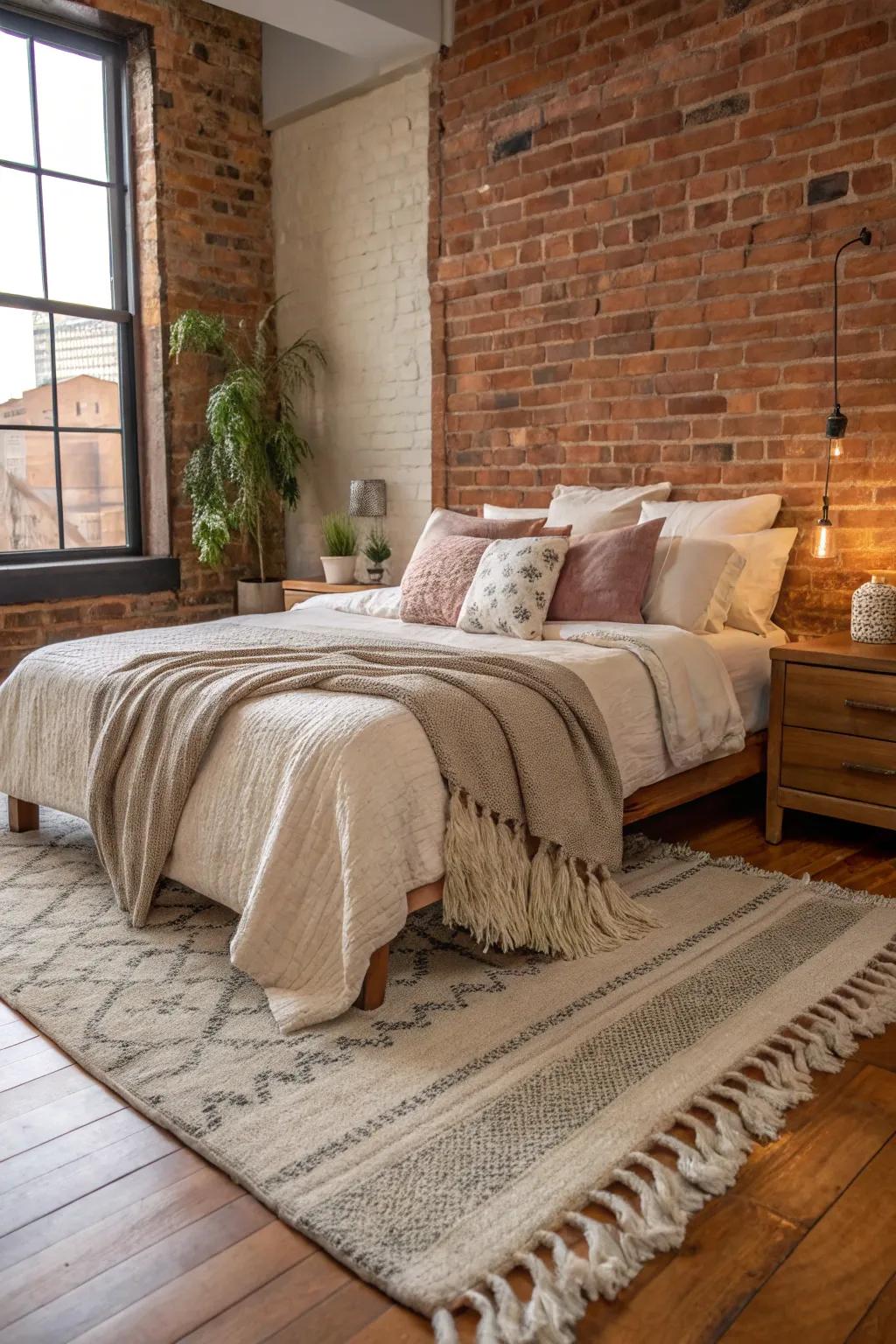 The careful layering of textures for a cozy and welcoming bedroom ambiance.