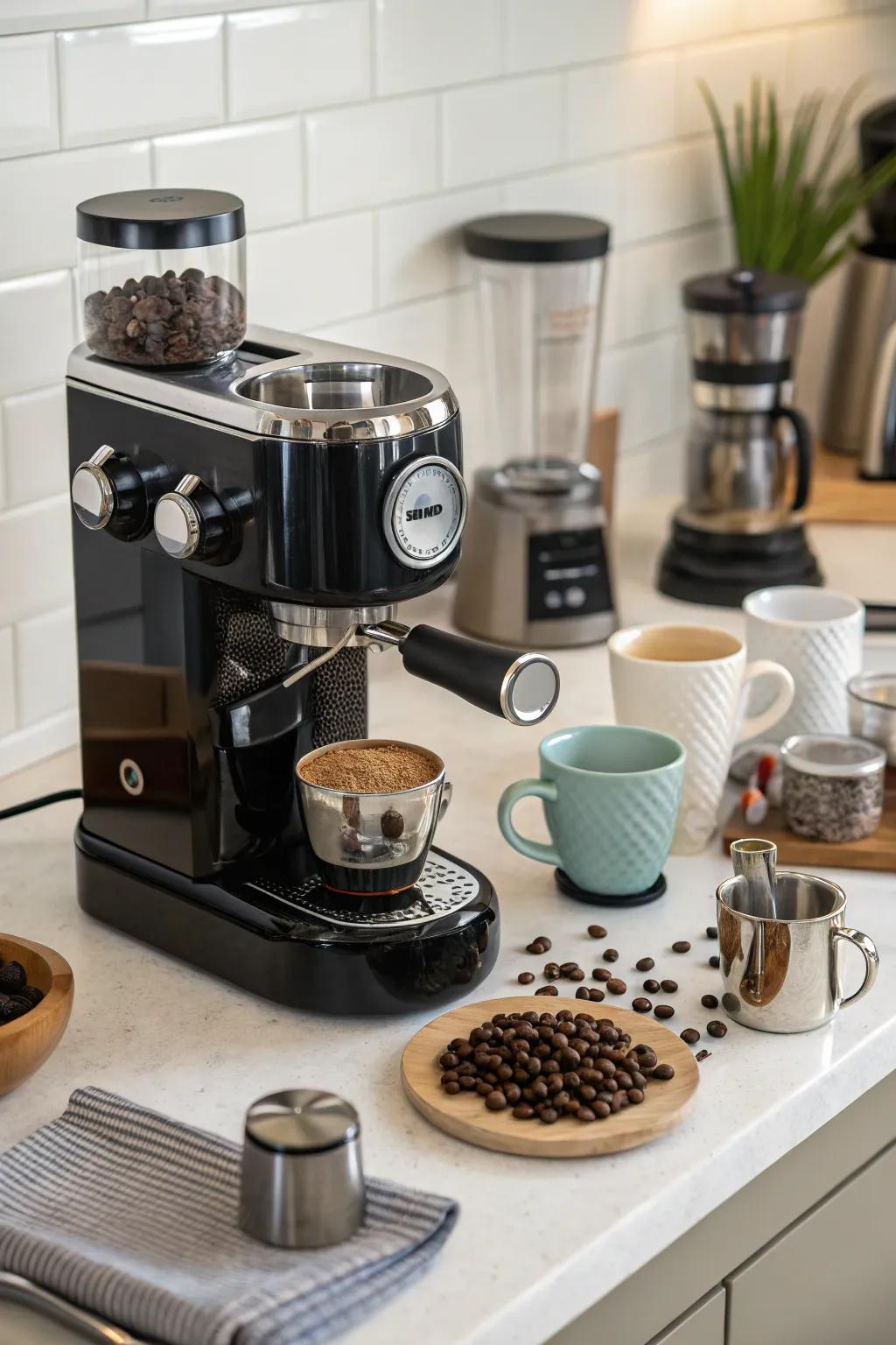 An espresso machine introduces an element of sophistication to any coffee station.