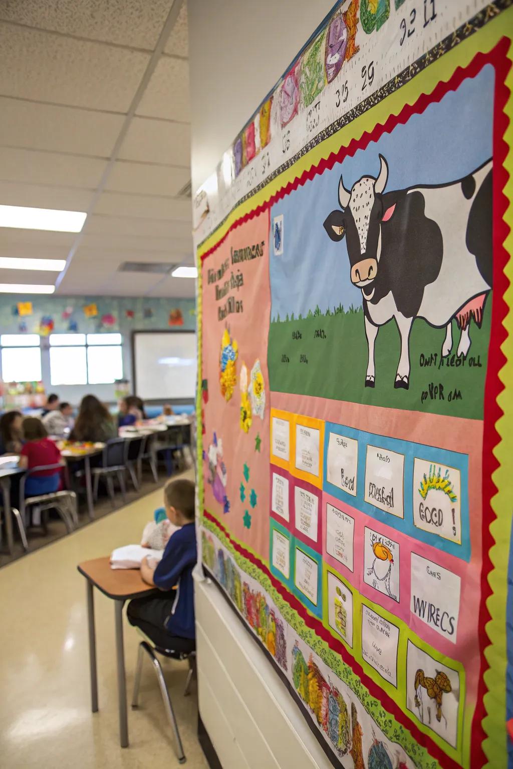 A 'Leaping into Learning' board that celebrates educational progress