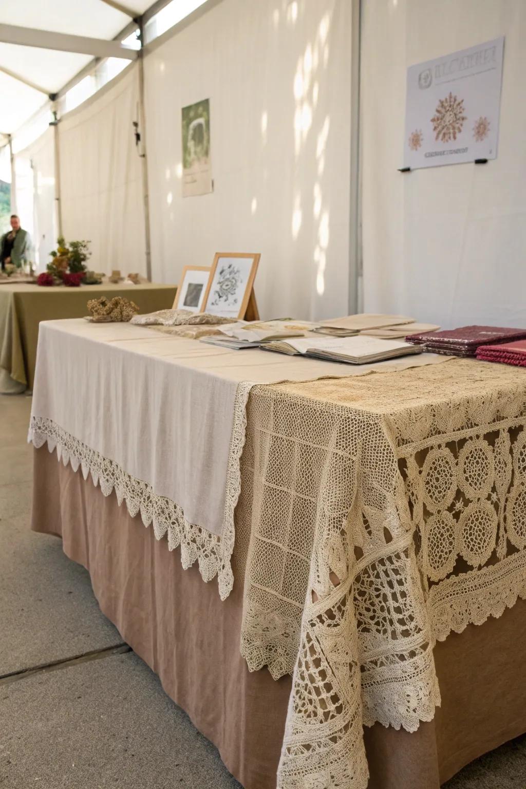 Refine your craft fair display with layered textiles, evoking a welcoming, heritage-rich ambiance. #CraftFairElegance