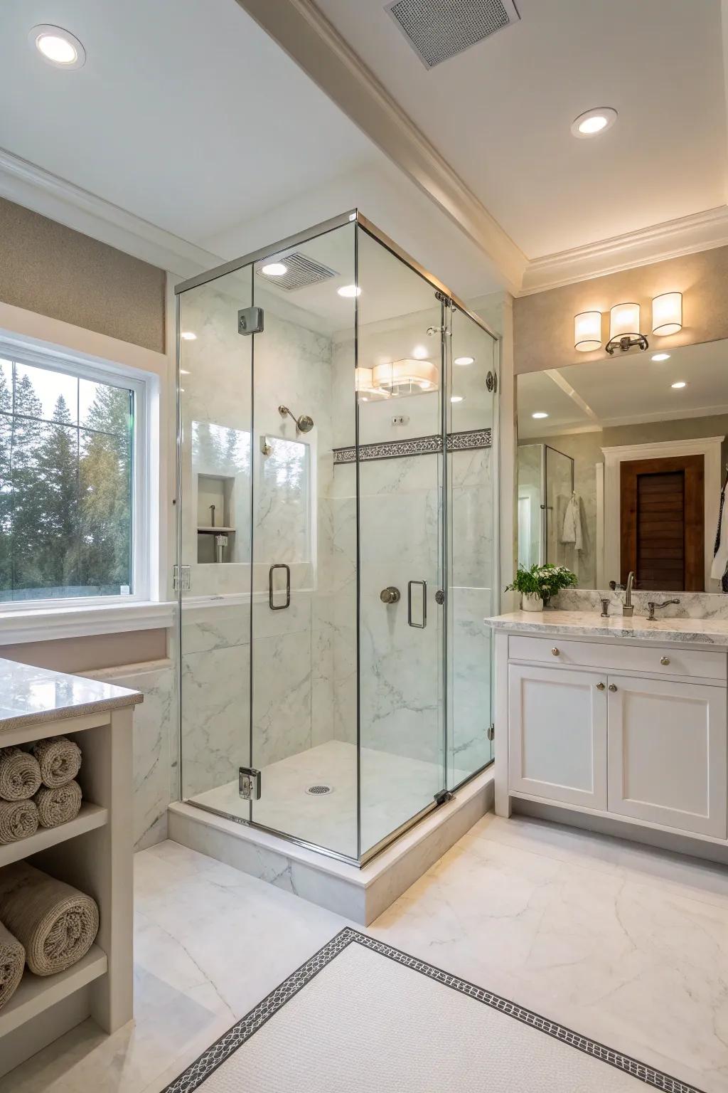 Clear partitions enhance the polished appeal of refined composite showers.