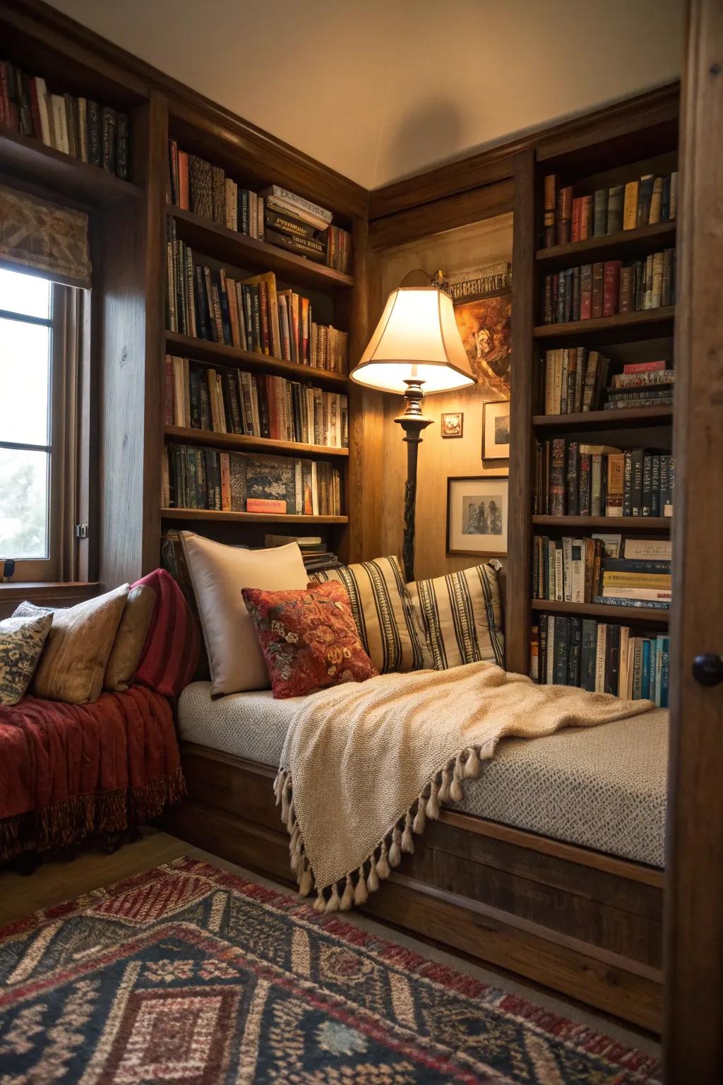 A tranquil reading corner featuring a daybed, a perfect setting for literary escapes.