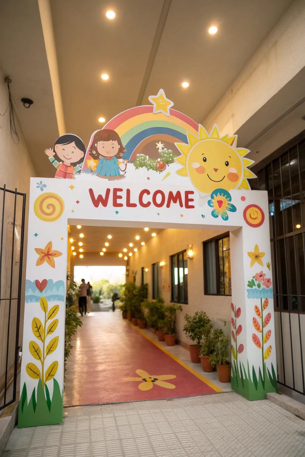 A vivid welcome emblem receives households at the threshold, pledging a fostering milieu within.