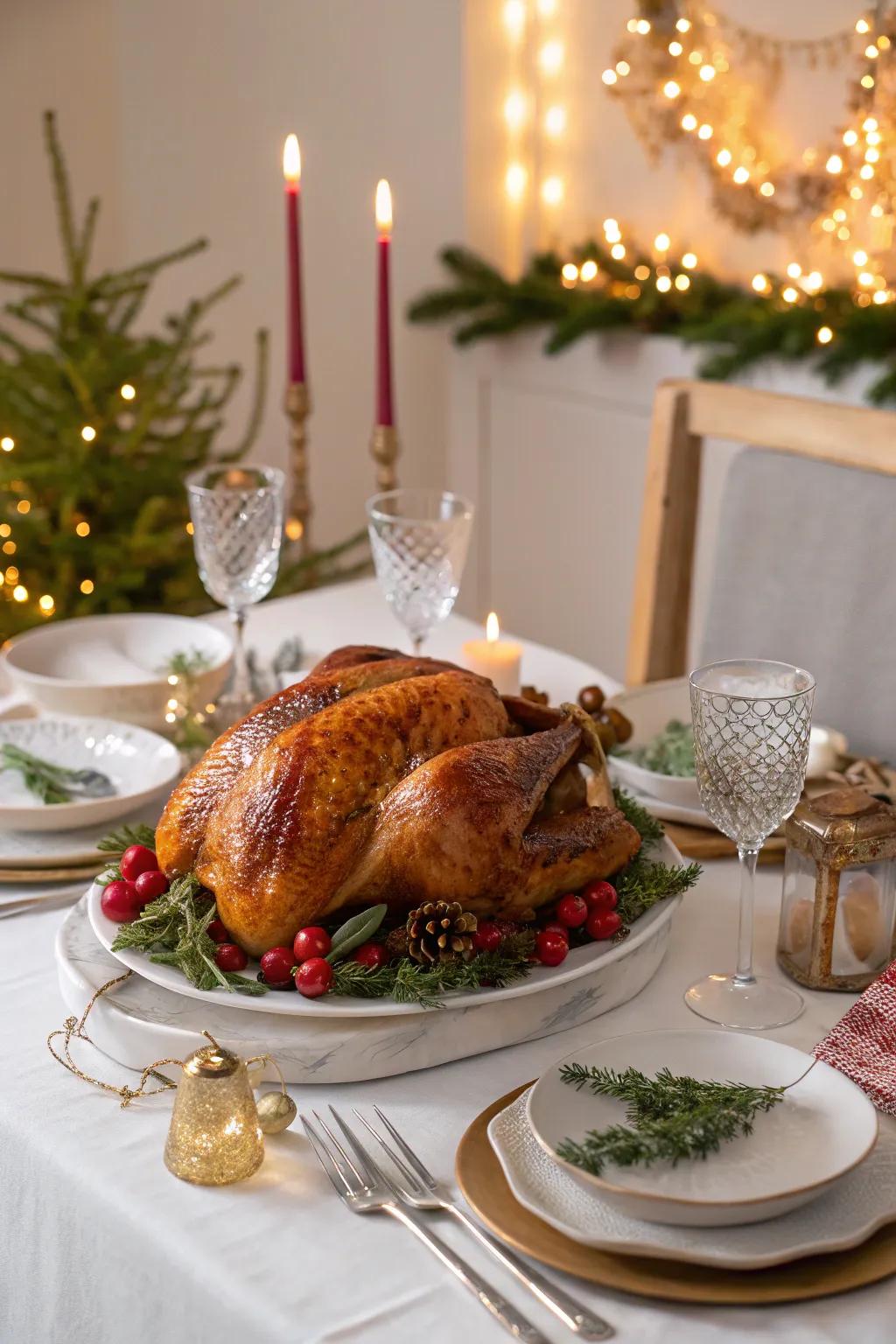A timeless roast turkey centerpiece for an elegant December gathering.