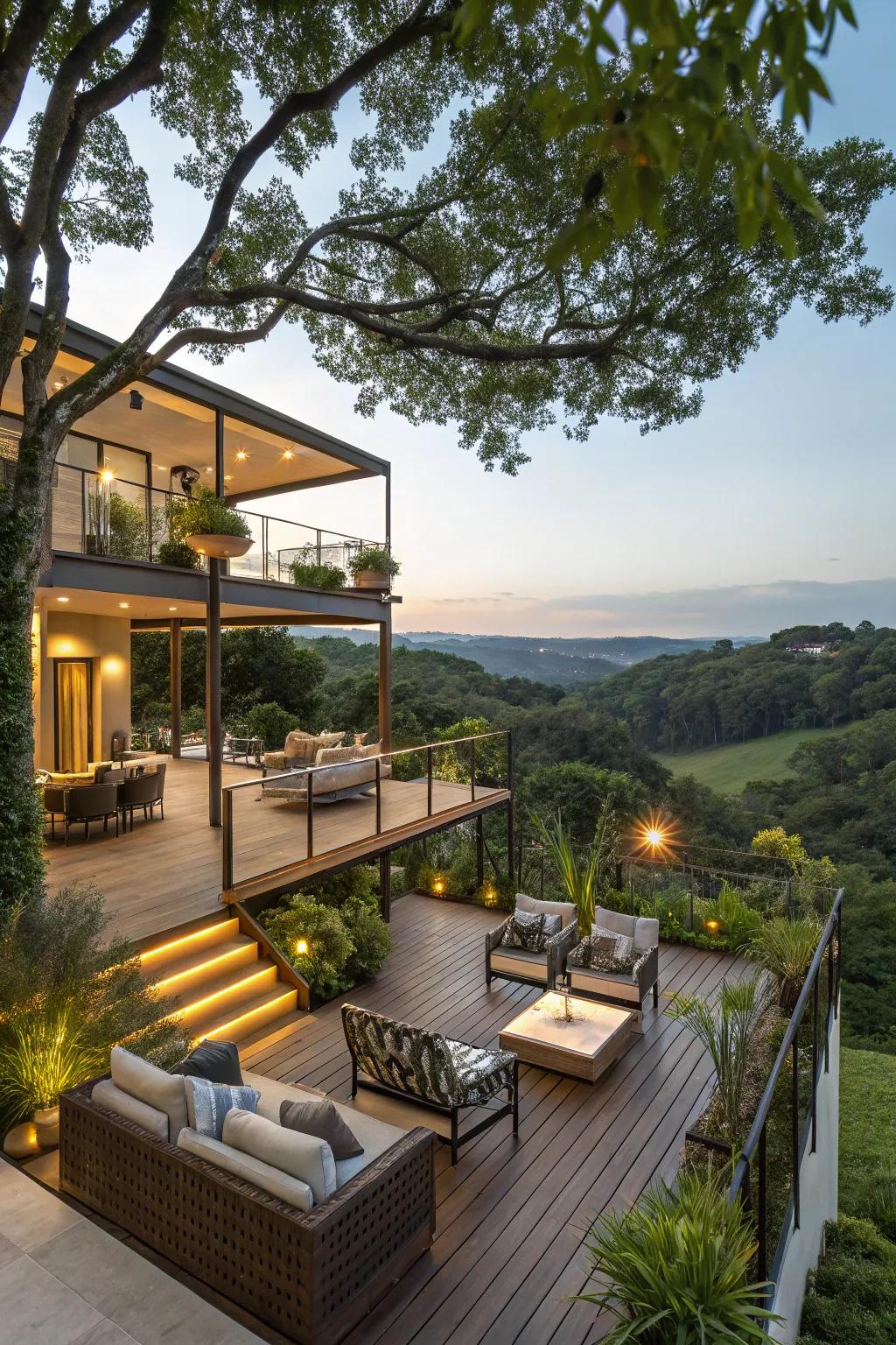 Tiered decks introduce depth and versatility to your outdoor space.