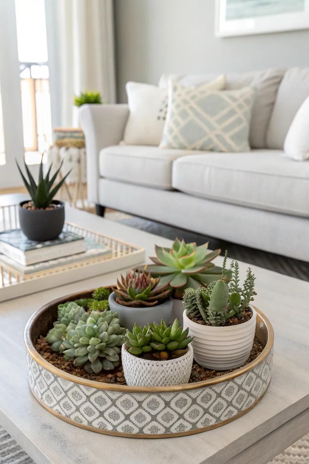 Bringing the outdoors in with a plateau abundant with succulents.
