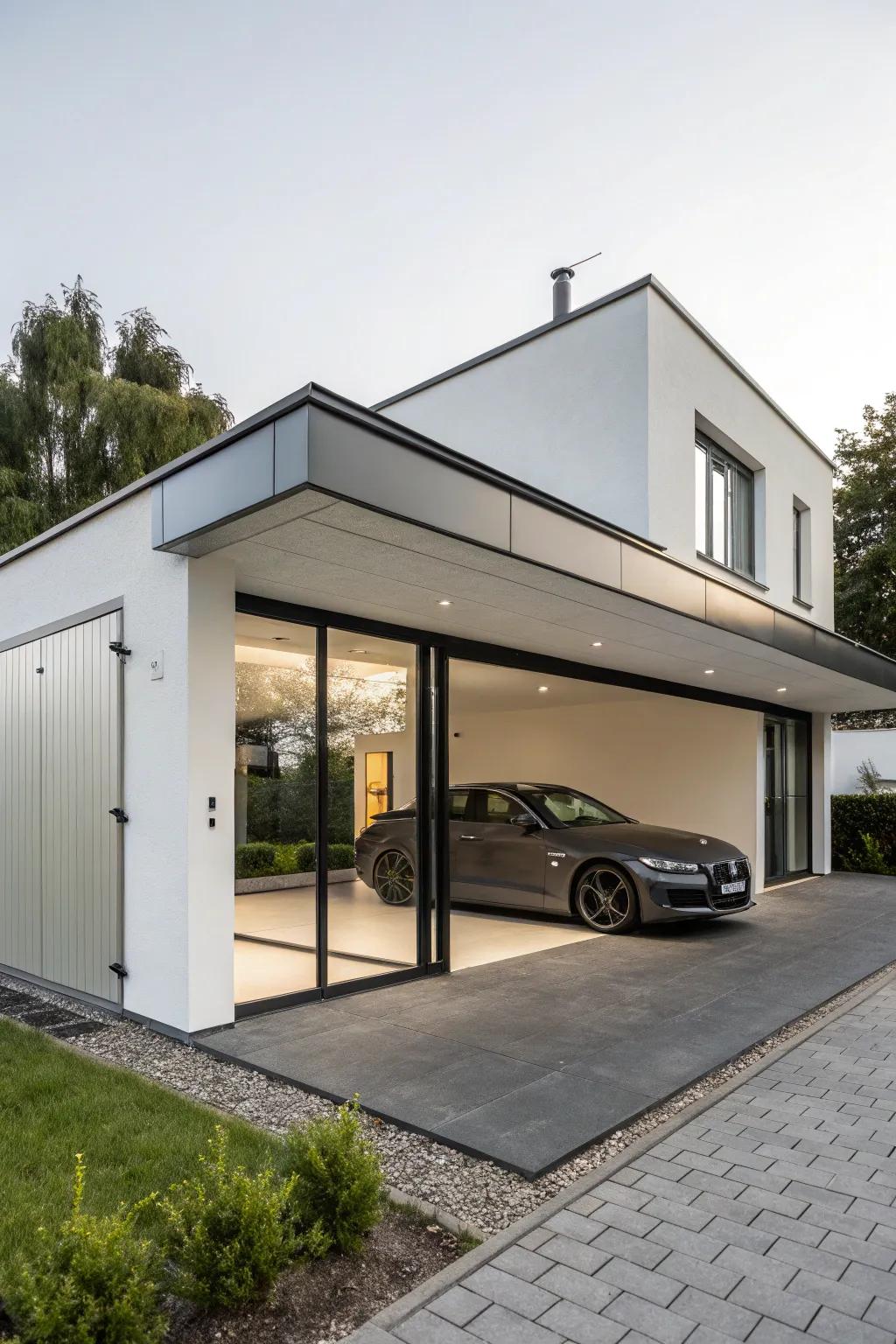 A modern minimalist garage embodying sophistication and simplicity.