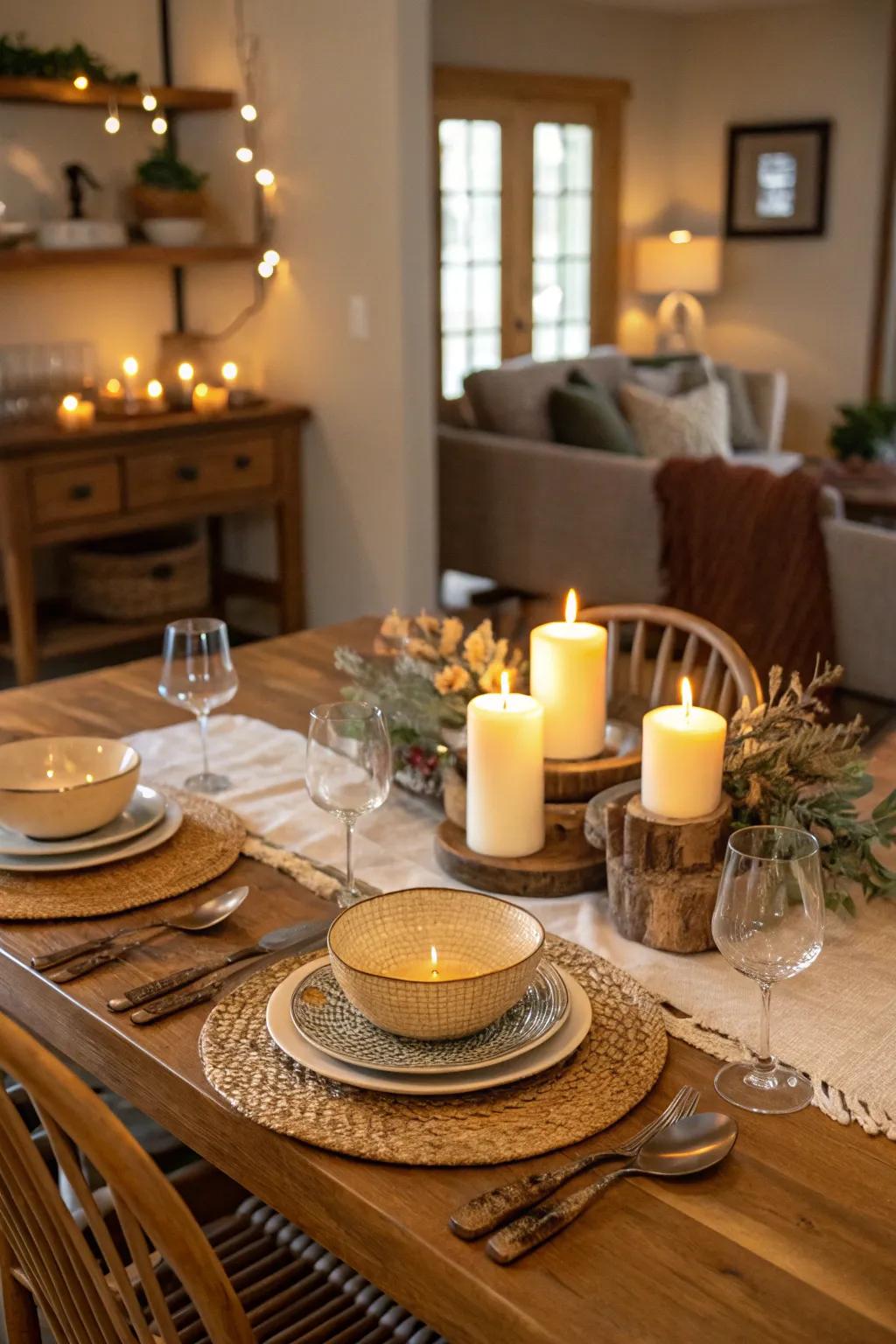 Amber-toned table exudes comfort and a warm glow.