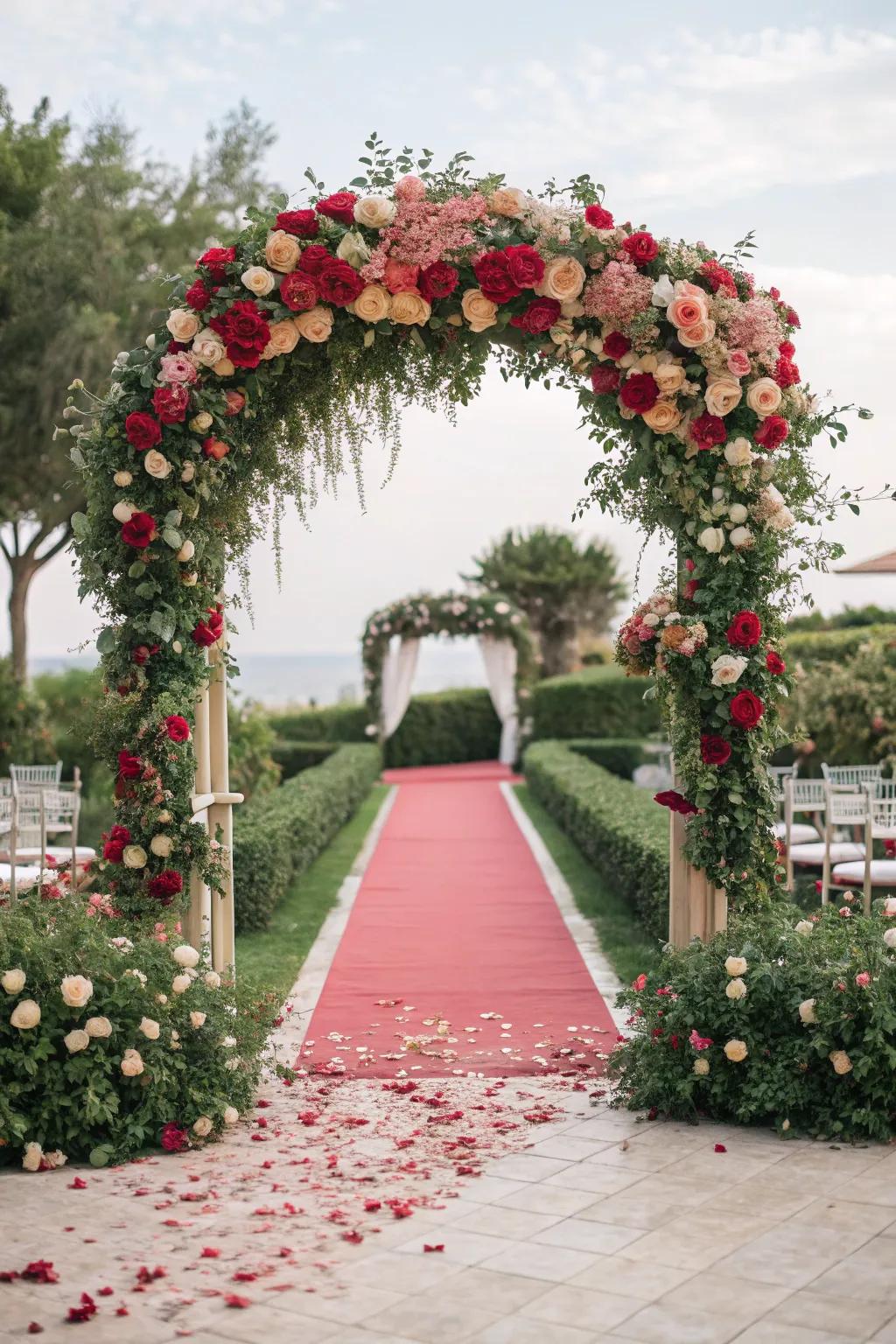 A floral archway provides a stately entrance to your wedding aisle.