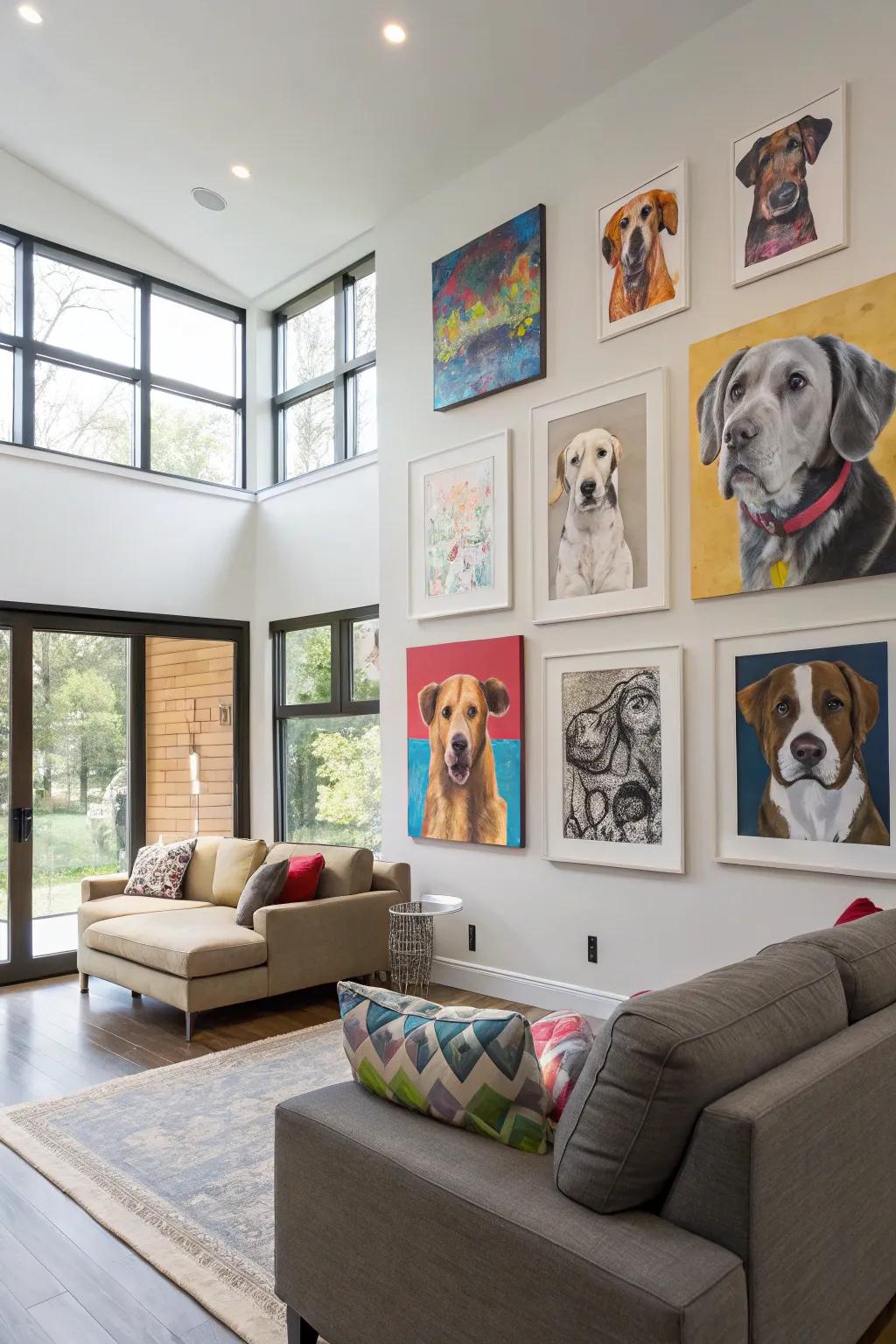 A curated wall display celebrating our fondness for dogs.