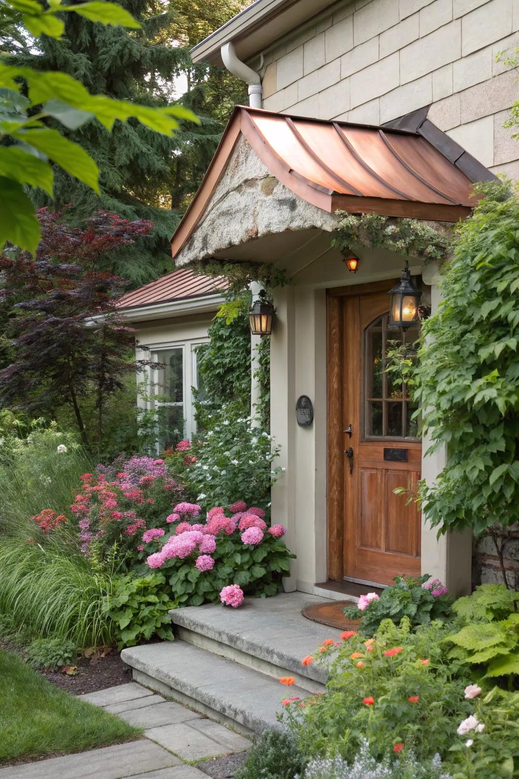 An exquisite copper canopy that gracefully evolves in appearance through the years.