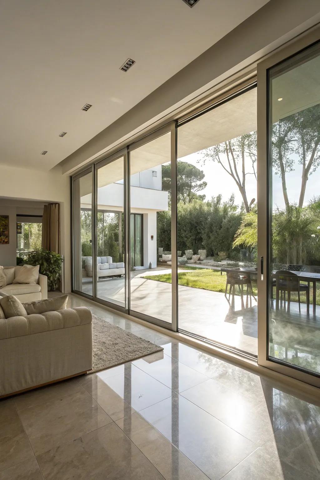 Achieve a spacious and bright atmosphere with sliding glass doors.