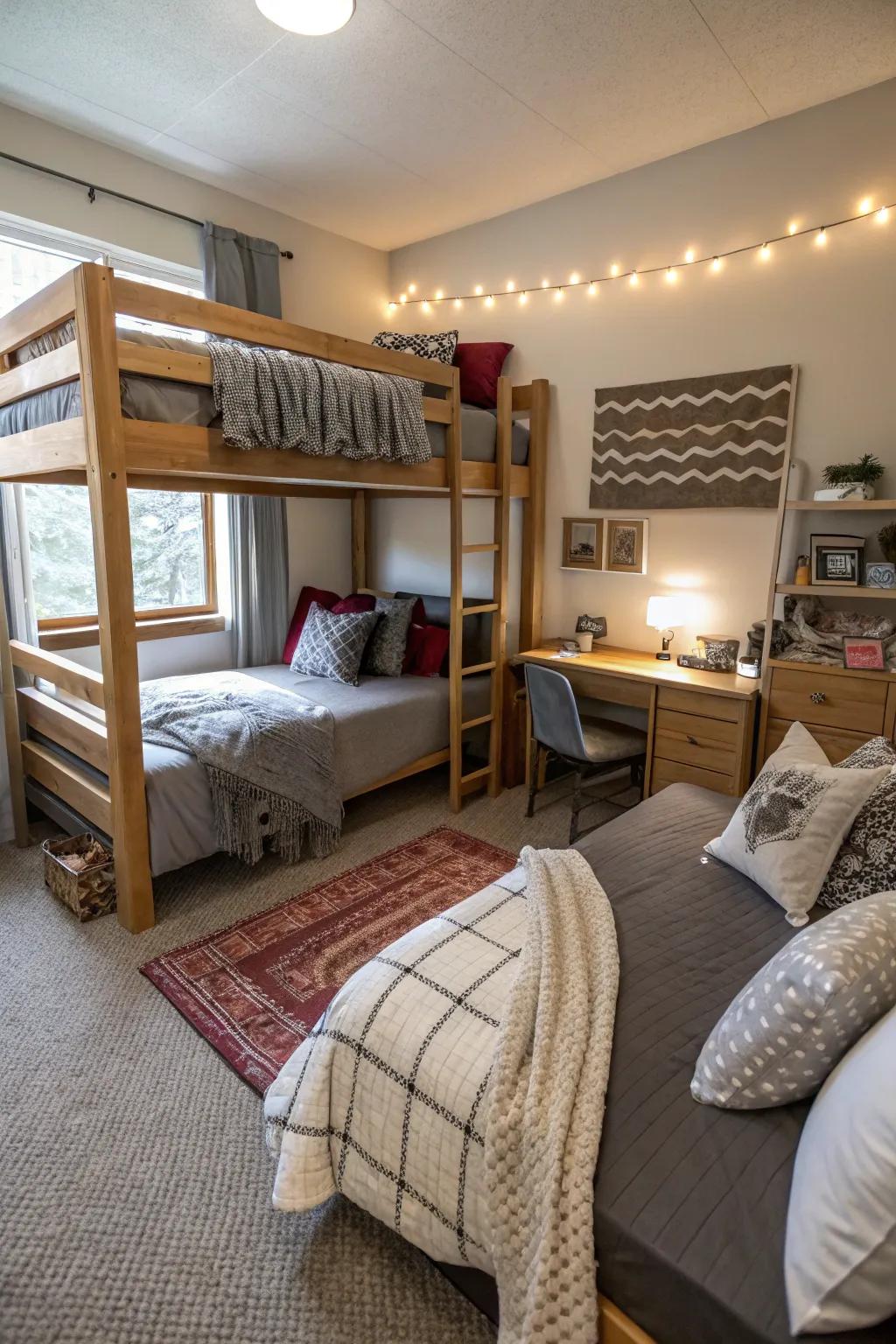 Elevated beds create additional space for flexible living.