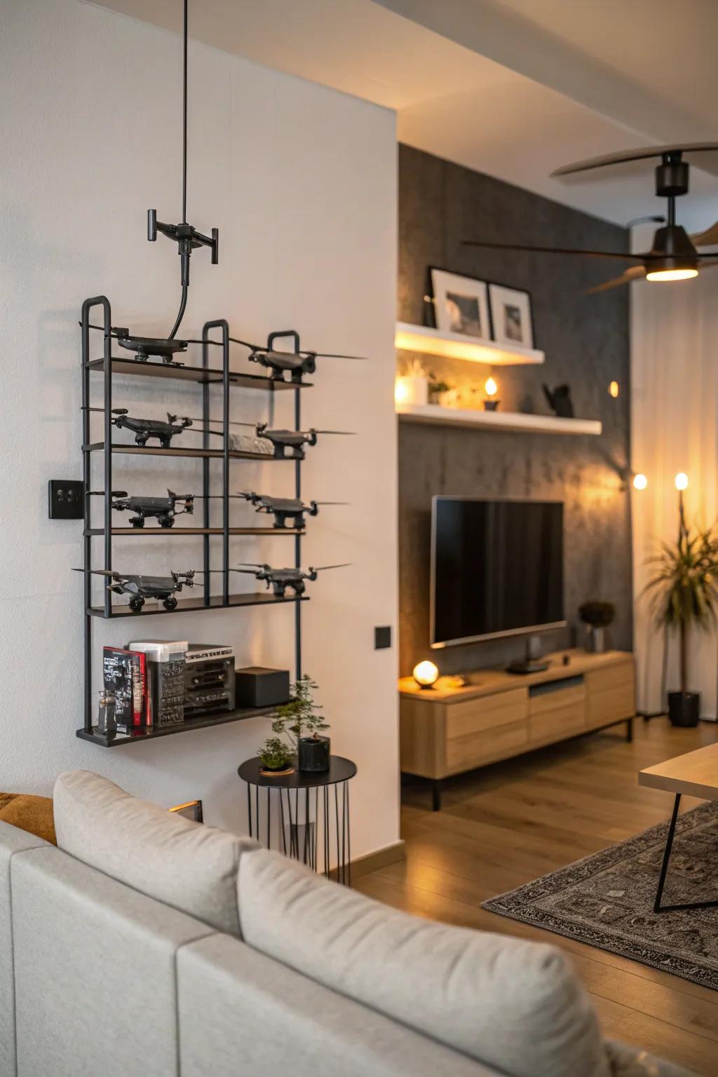 Refine your drone storage with chic wall-mounted racks.