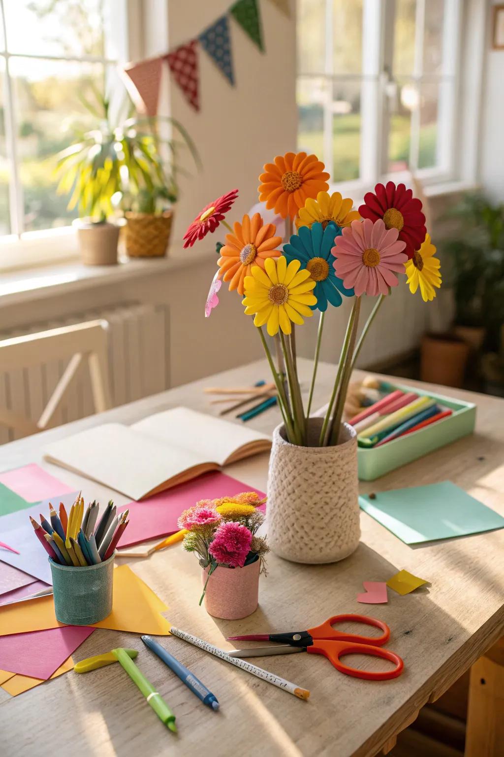 Paper flowers provide a delightful DIY project that brightens any space.