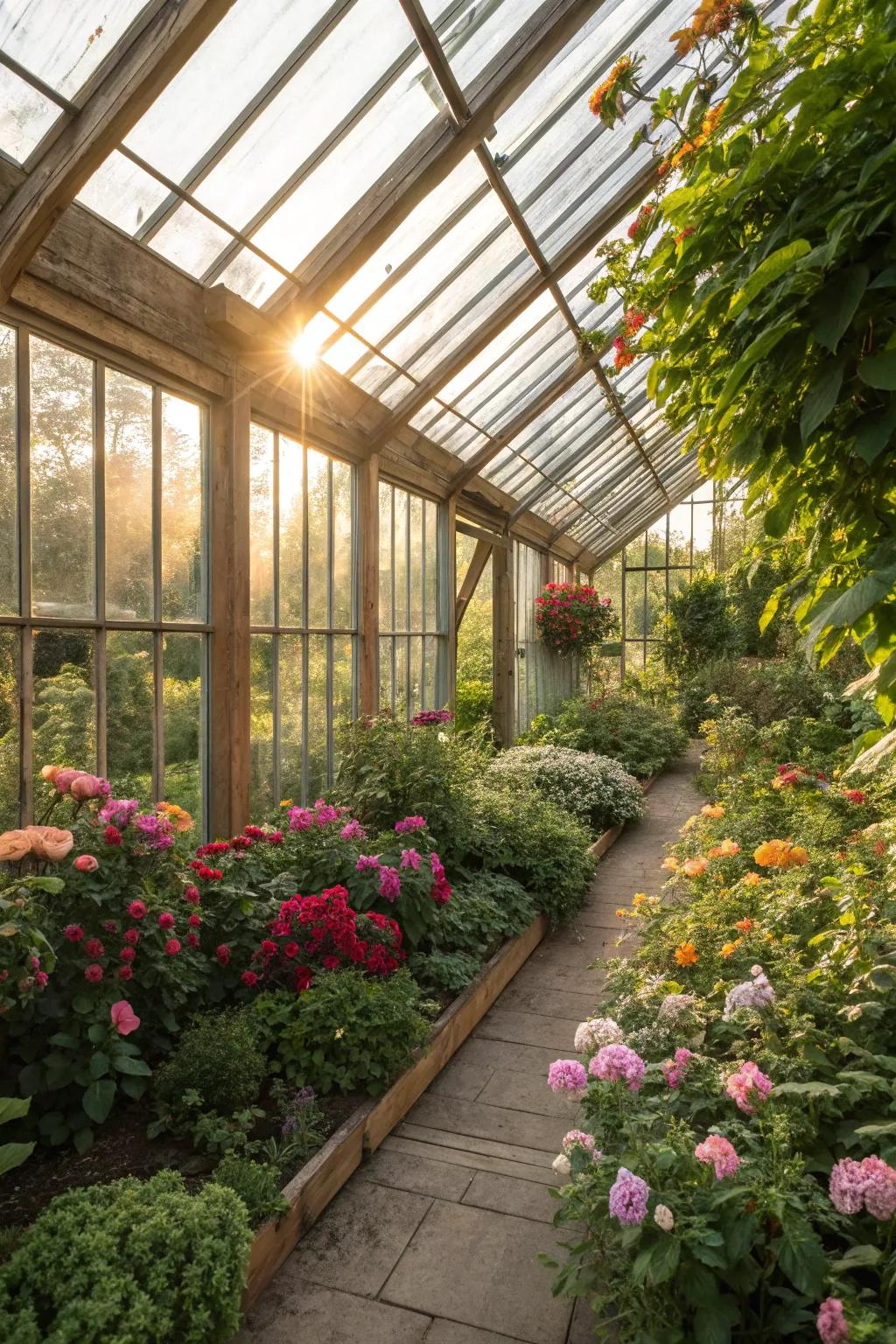 An inviting greenhouse sanctuary filled with flourishing life.
