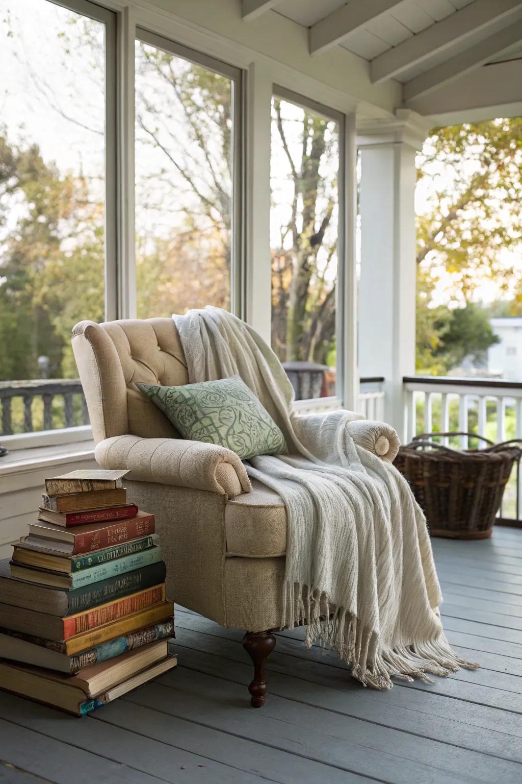A snug reading corner, ideal for unwinding afternoons.