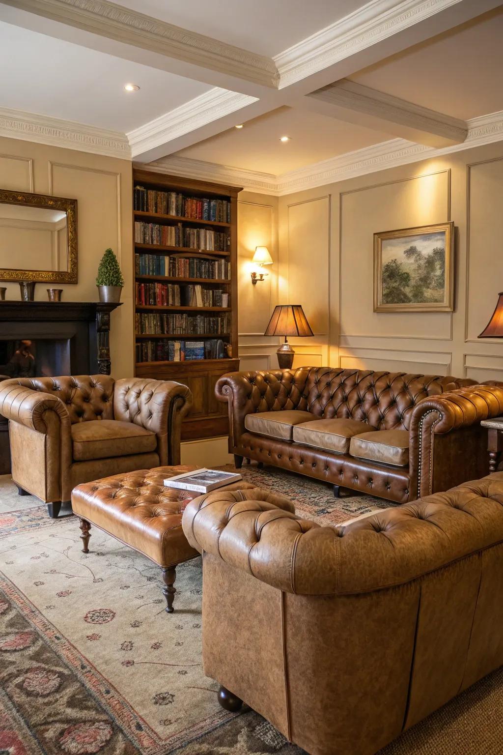 Classic furniture choices cultivate a welcoming ambiance.