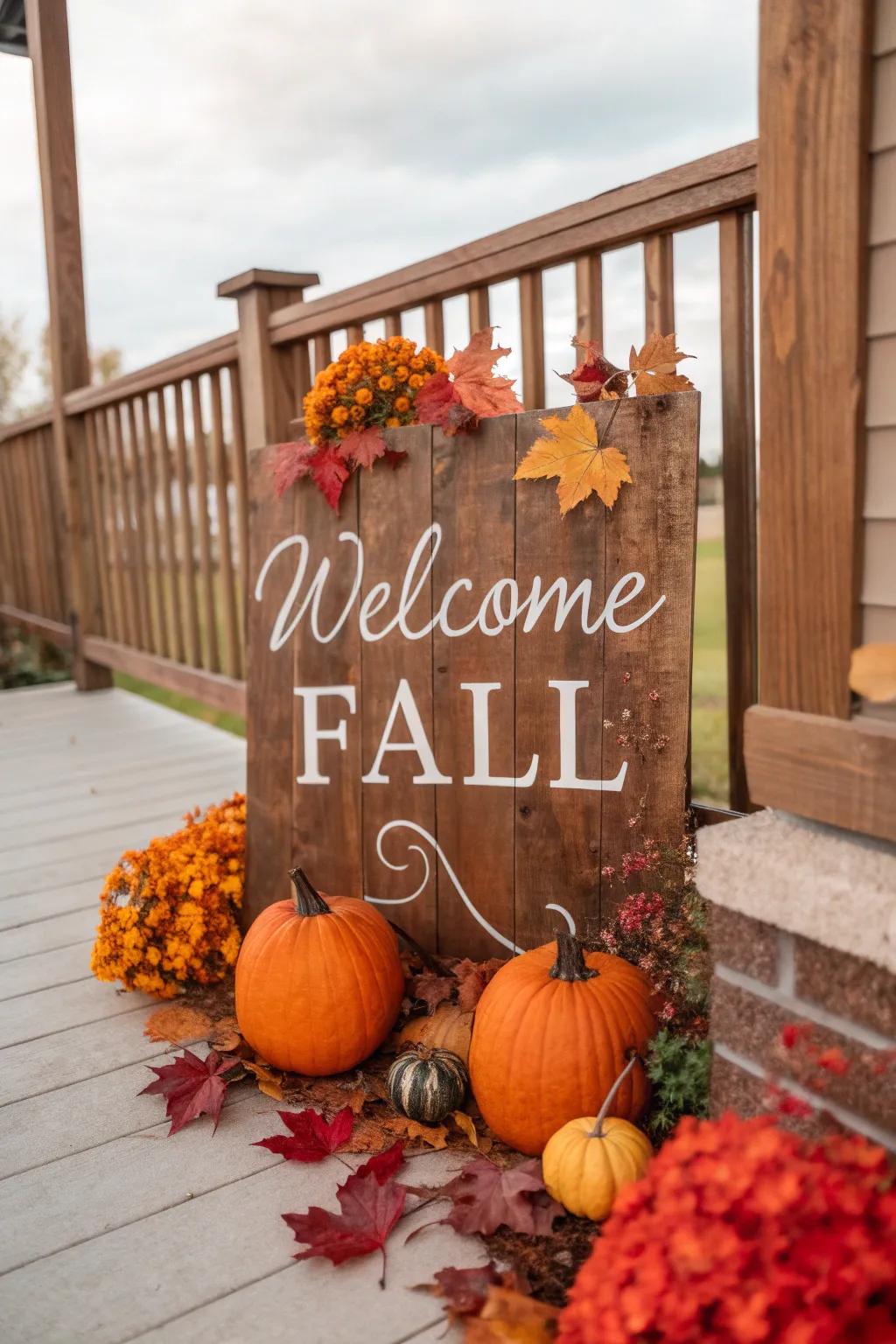 A country-style display that warmly welcomes the fall season.