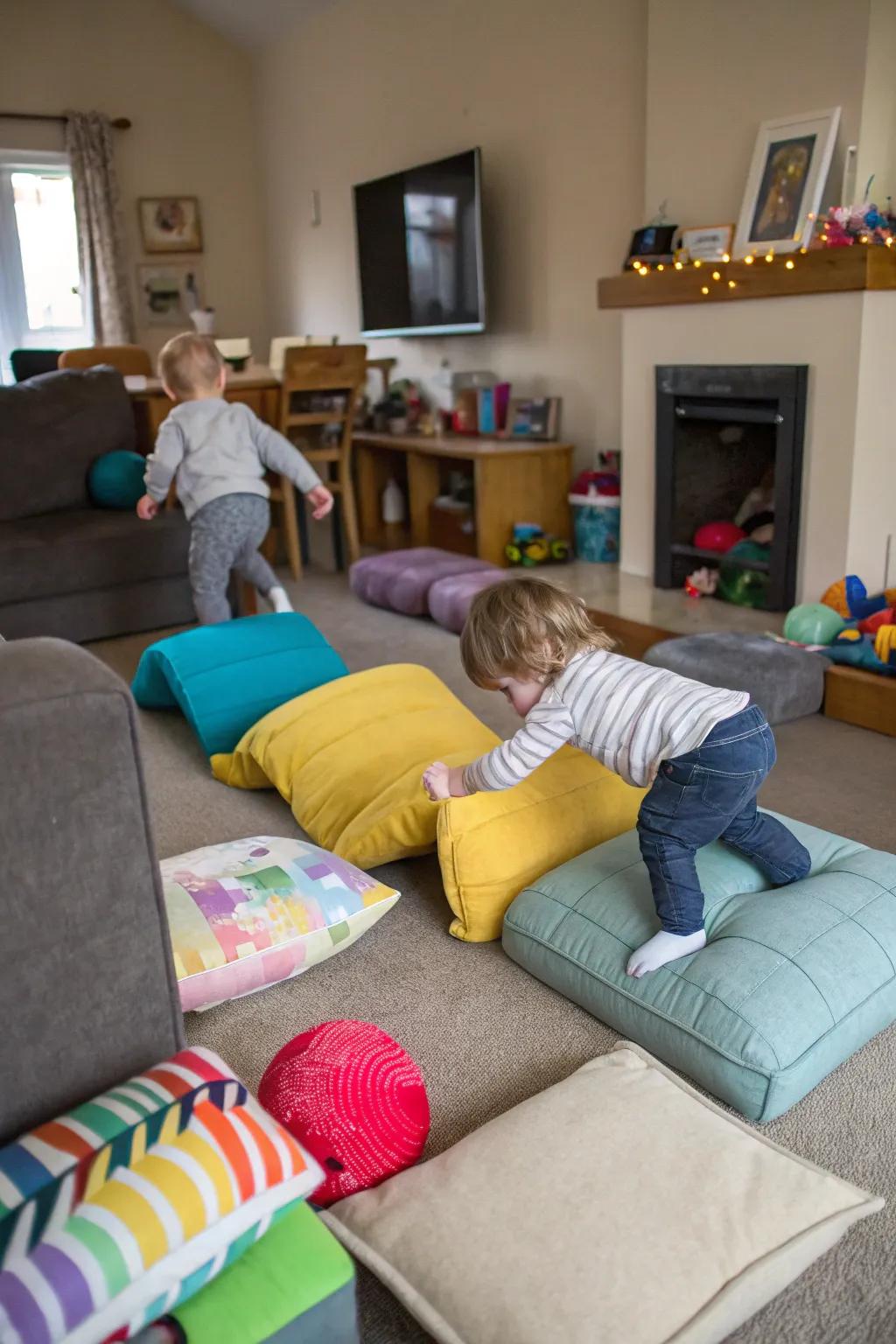 An exciting self-made obstacle course that converts an ordinary living space into an adventure area for young children.