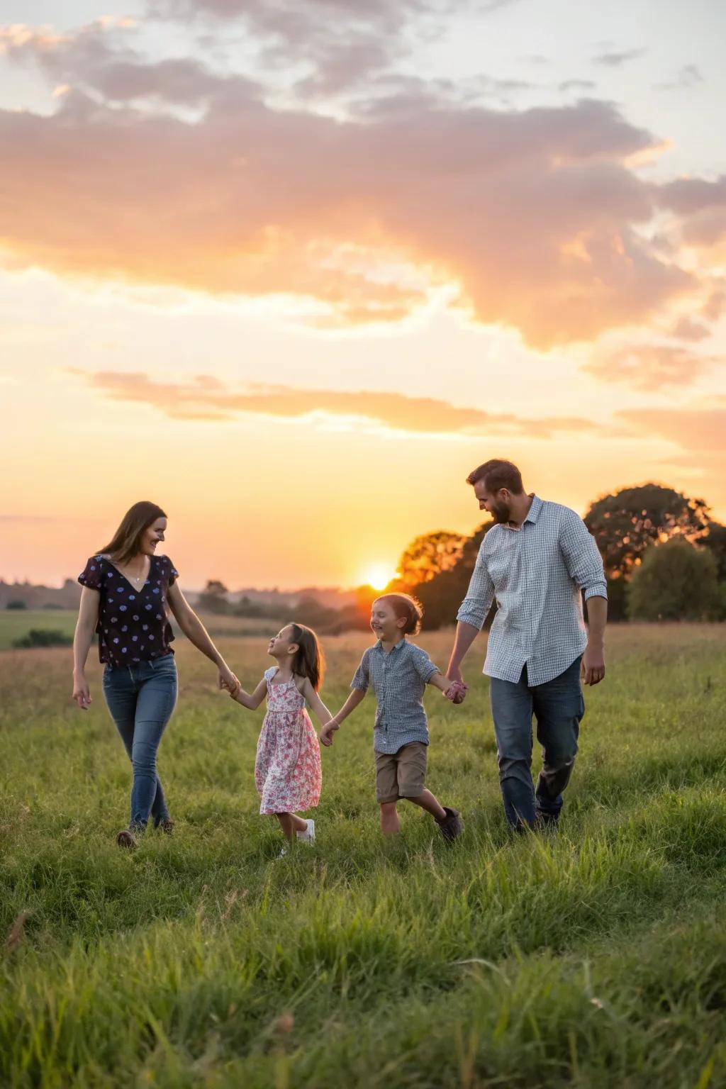 The alluring radiance of twilight infuses a magical essence into family images.