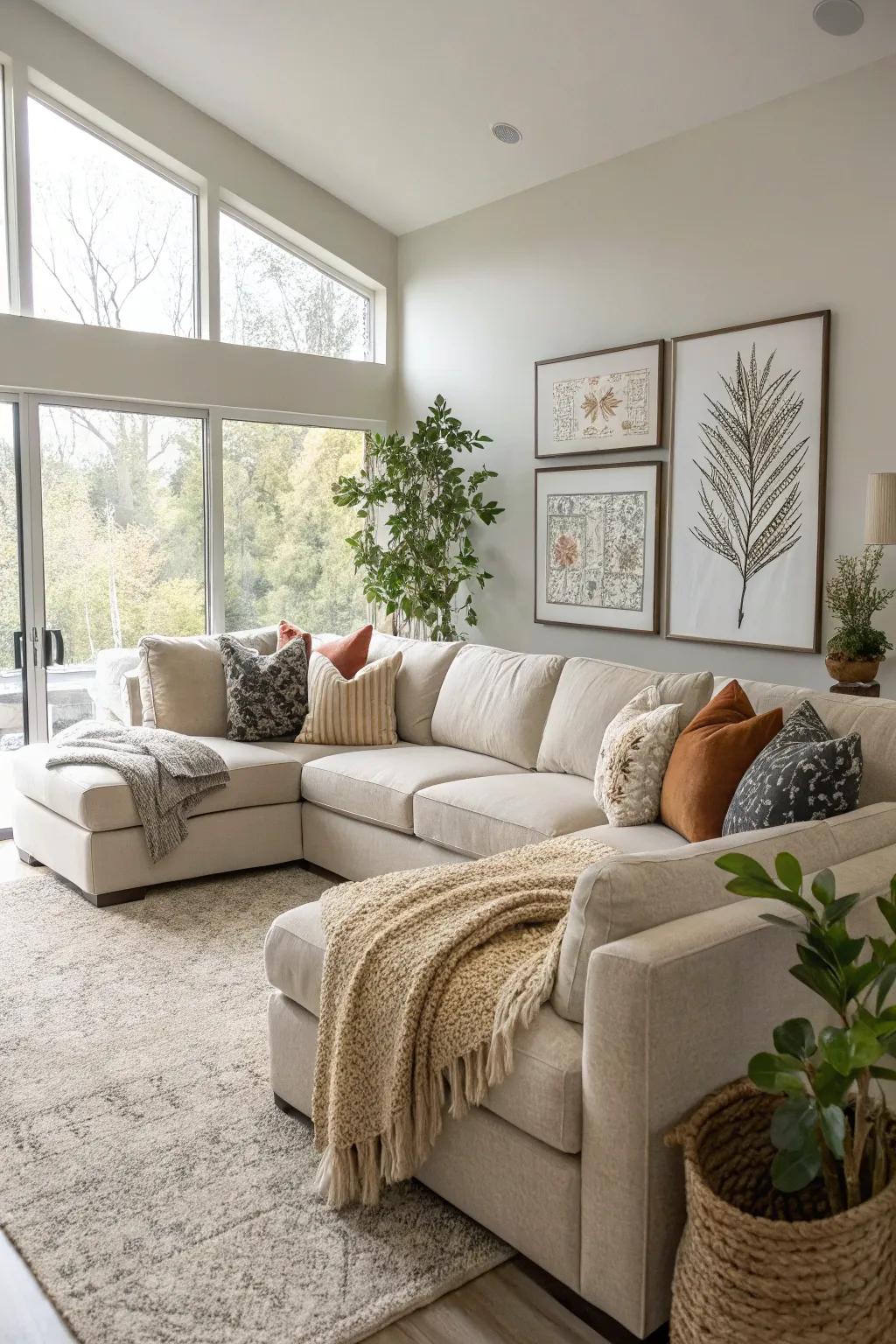 A generous family room showcasing a welcoming sectional sofa.