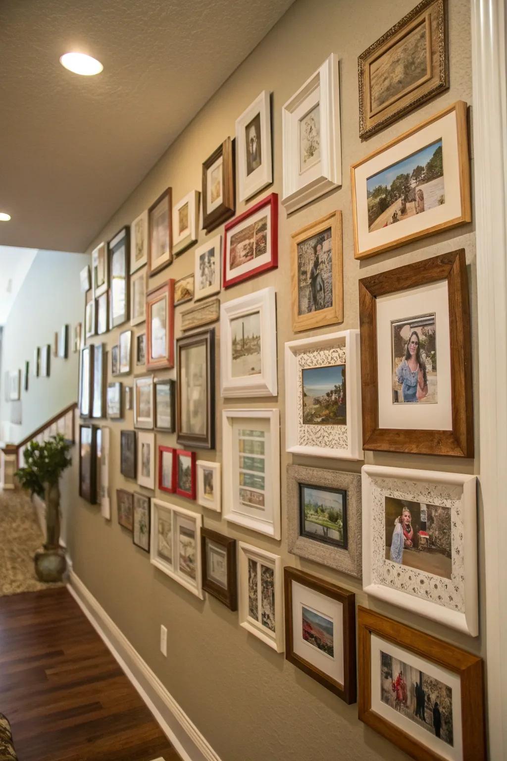 An animated collage of photographs composed of different frame sizes, immortalizing moments with family.