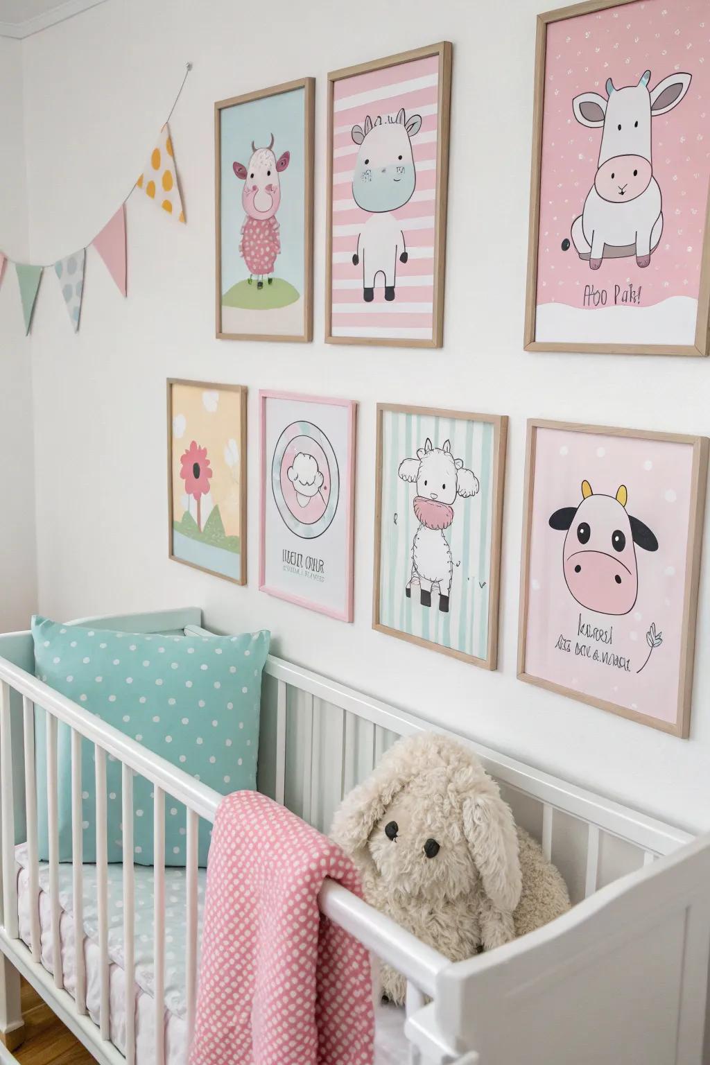 Infuse character into your baby's space with endearing barnyard creature illustrations.