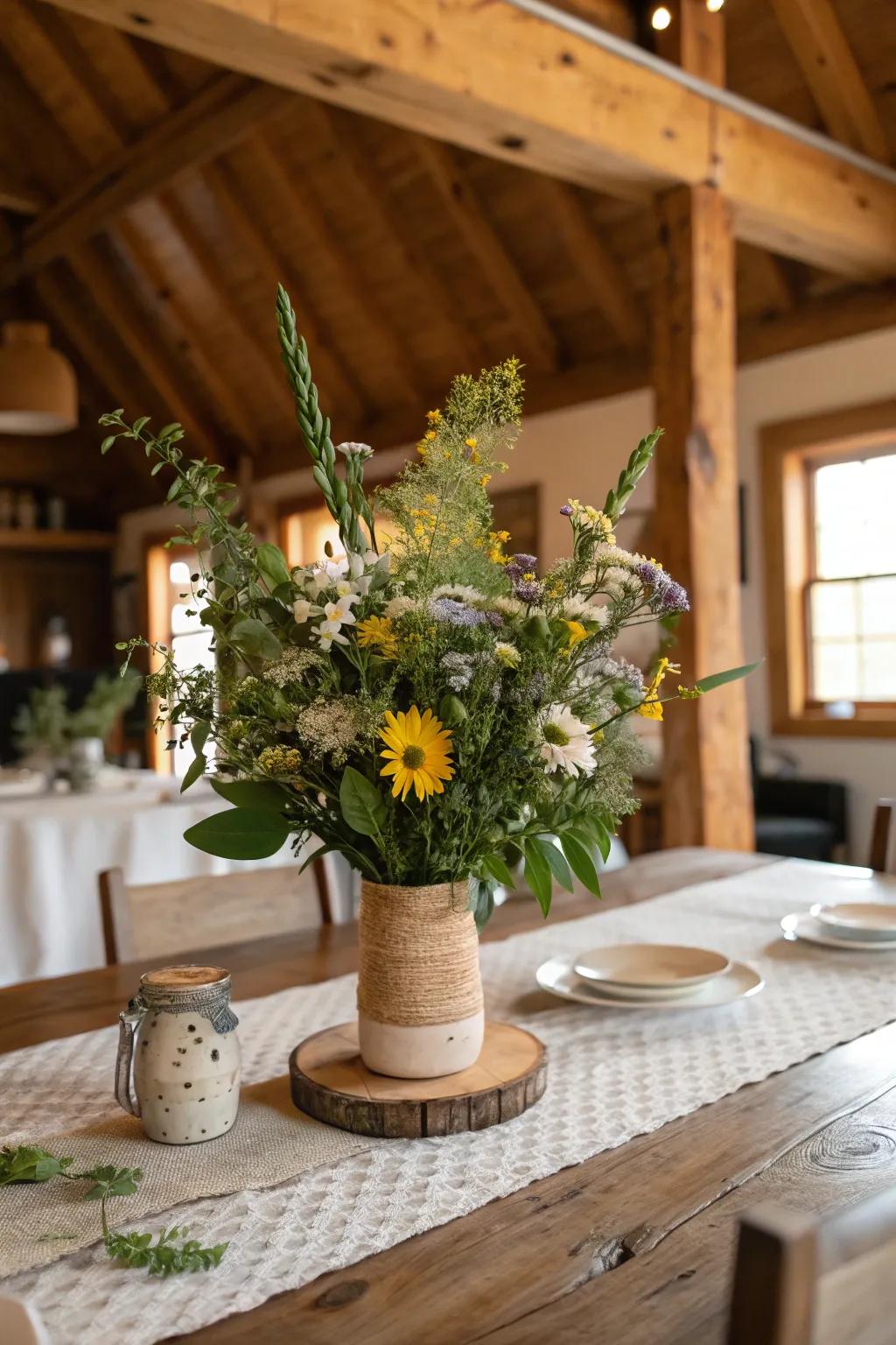 Natural elements breathe life into a farmhouse table.