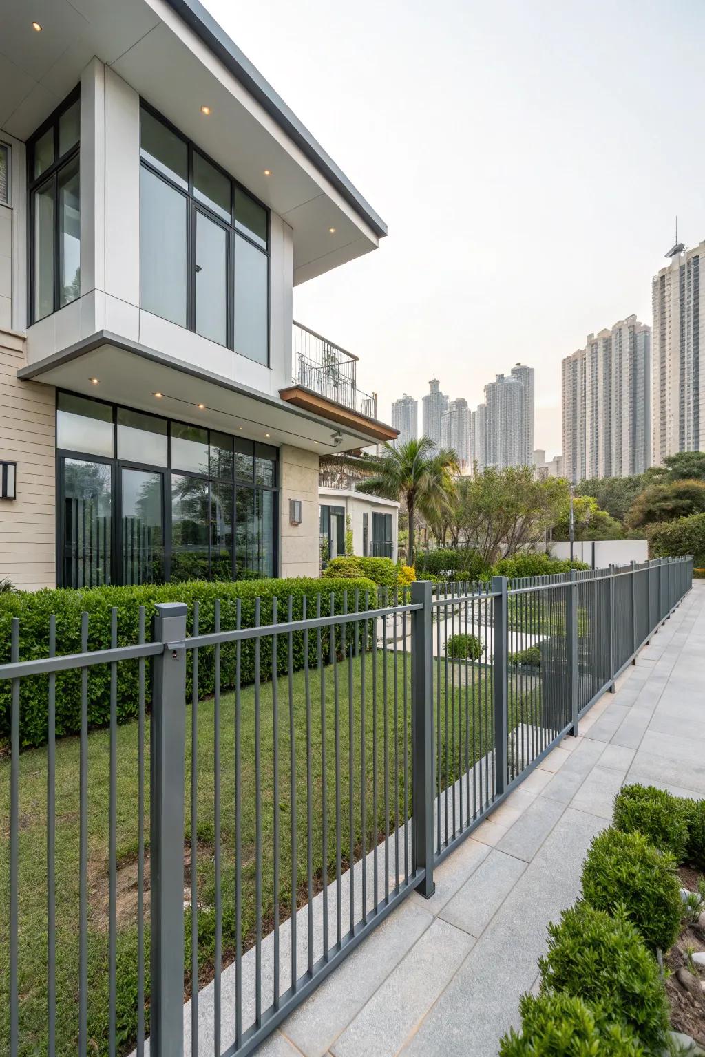 Minimalist metal fences offer a sophisticated and uncluttered aesthetic.