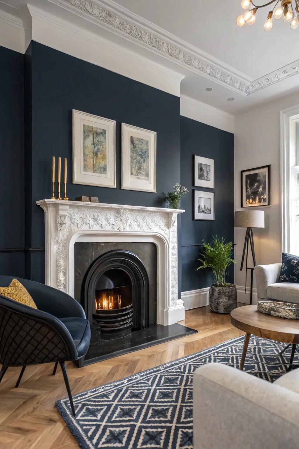 Crisp white molding creates a striking contrast and highlights your fireplace.