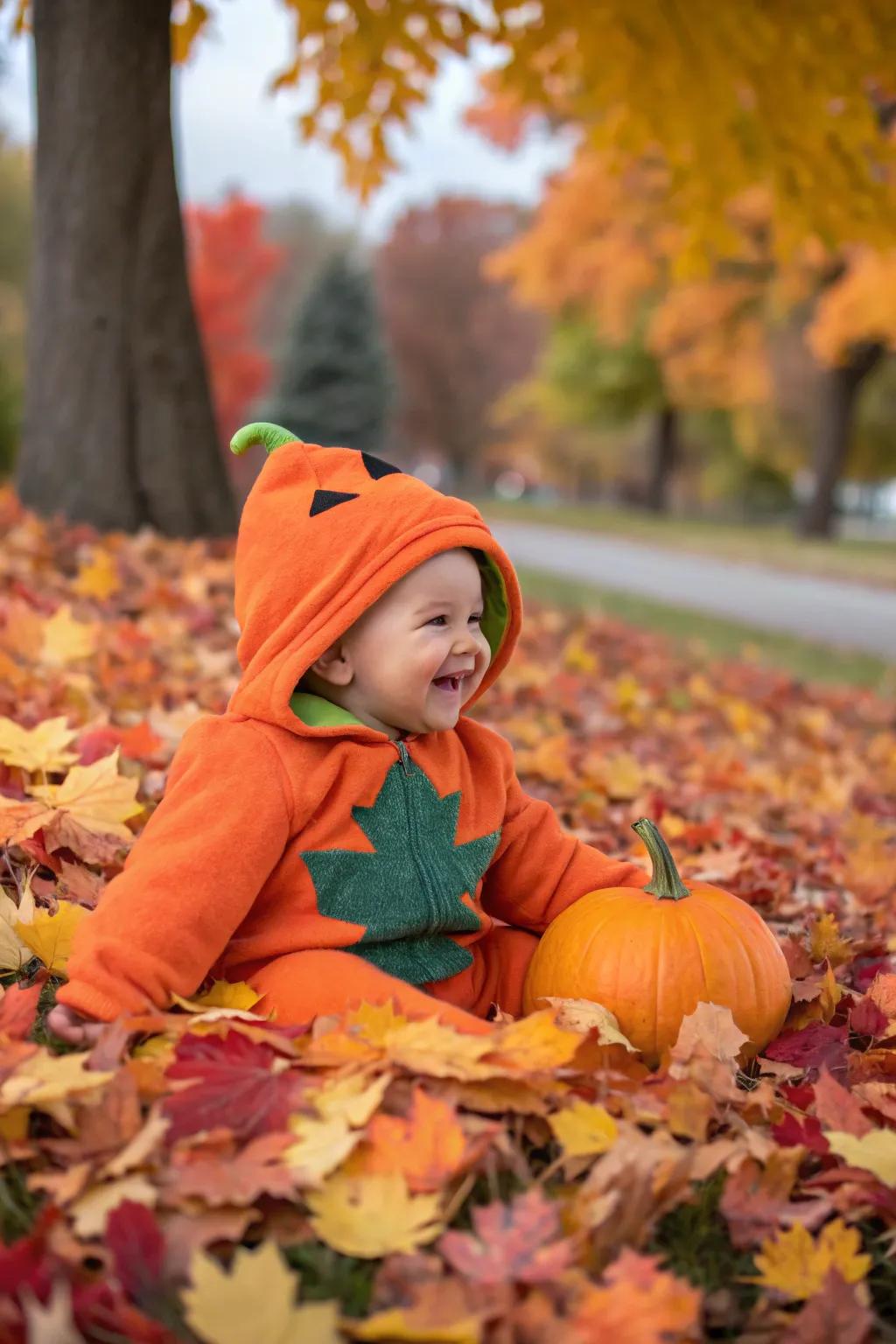 The definitive gourd ensemble for your baby's initial Halloween.