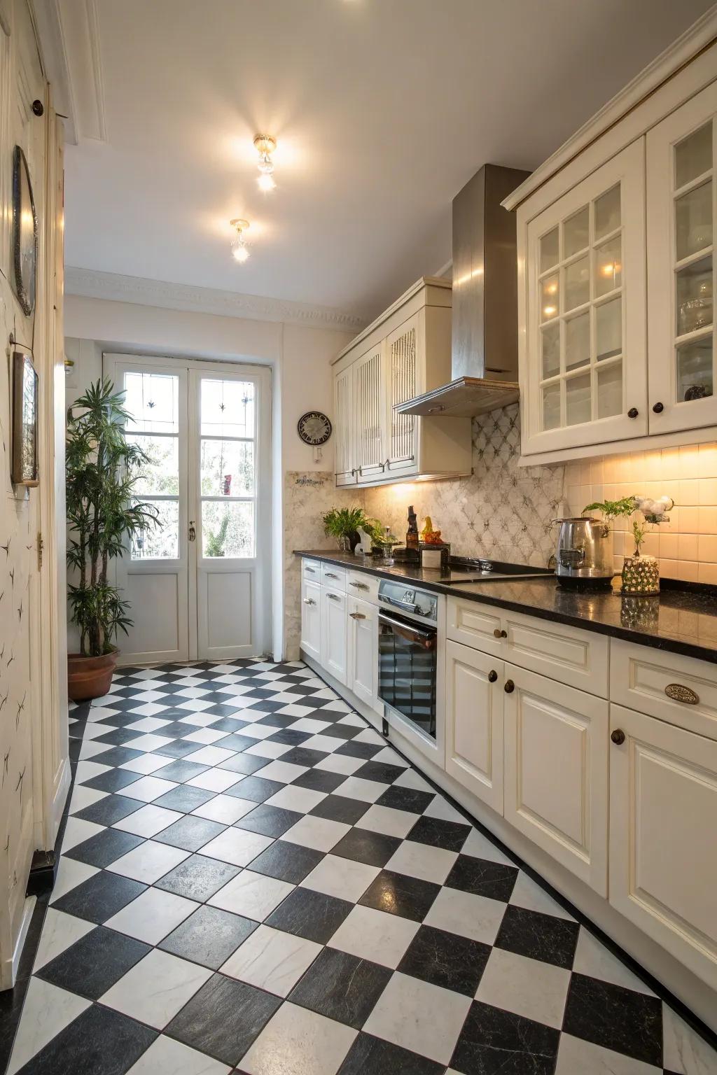 A classic checkerboard pattern brings elegance to any kitchen.