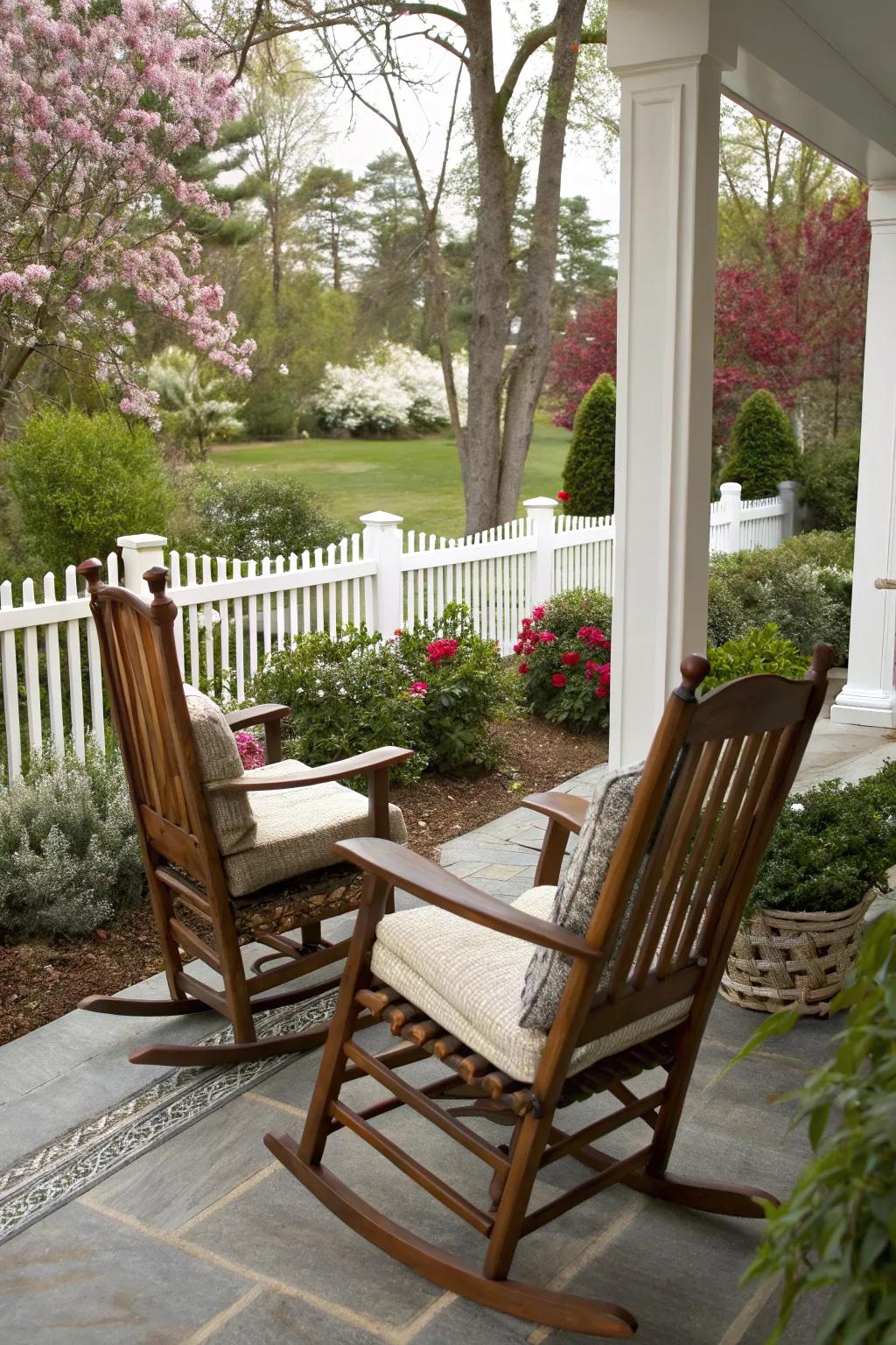Elegant rocking chairs embody timeless charm and comfort.