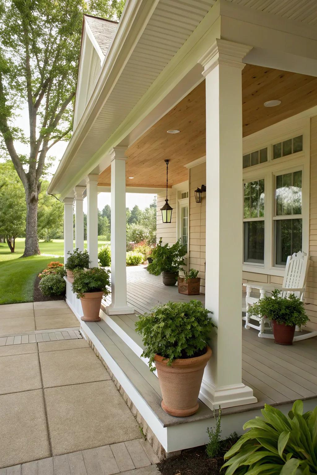 A classic gabled roof lends an enduring charm to any porch.