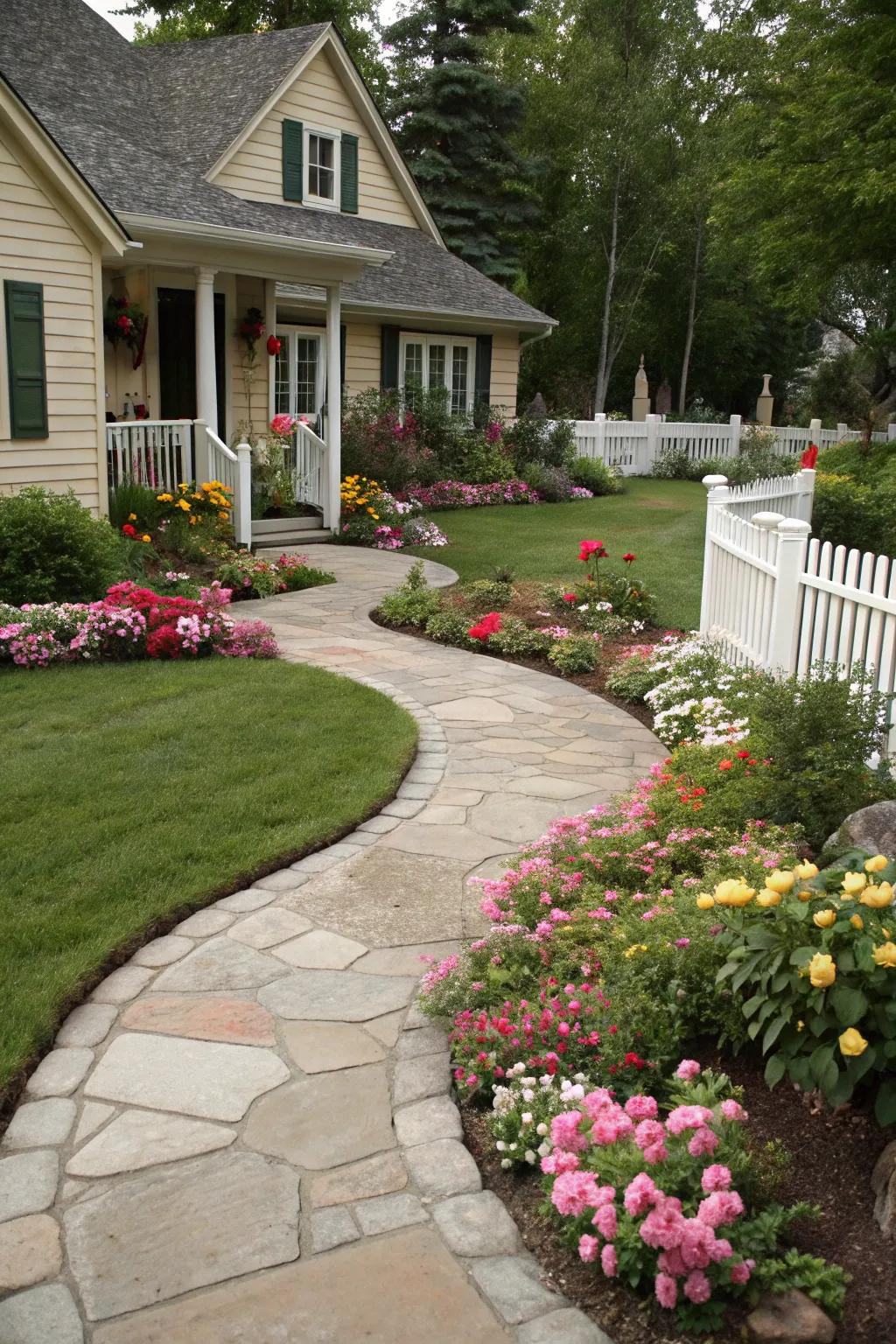 Curving pathways enhance the sophistication of any front garden.