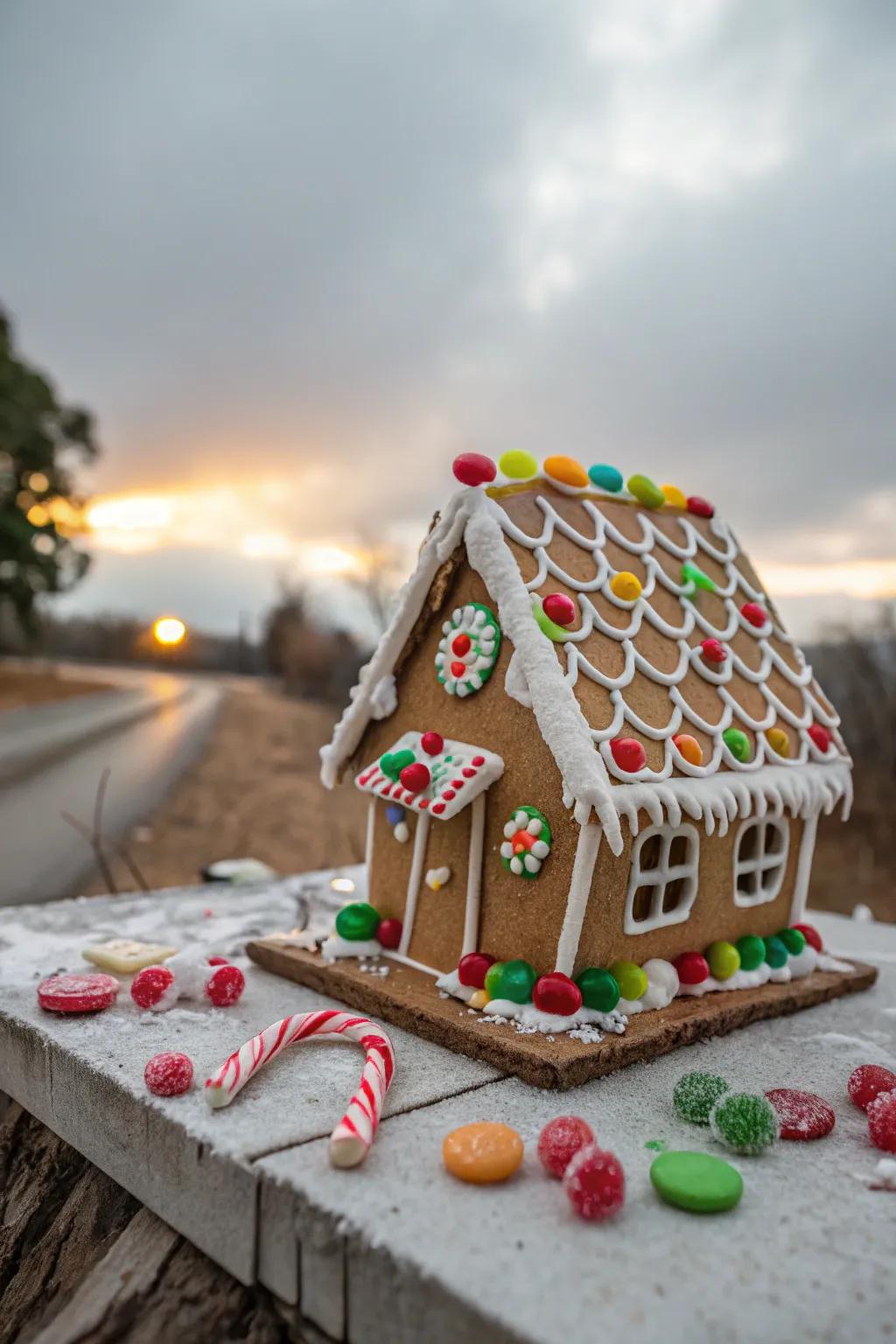 A leaning gingerbread house bursting with personality